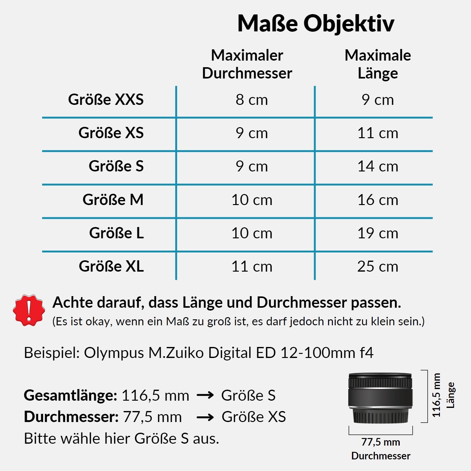 Objektivtasche mit Zipper und dicker Polsterung