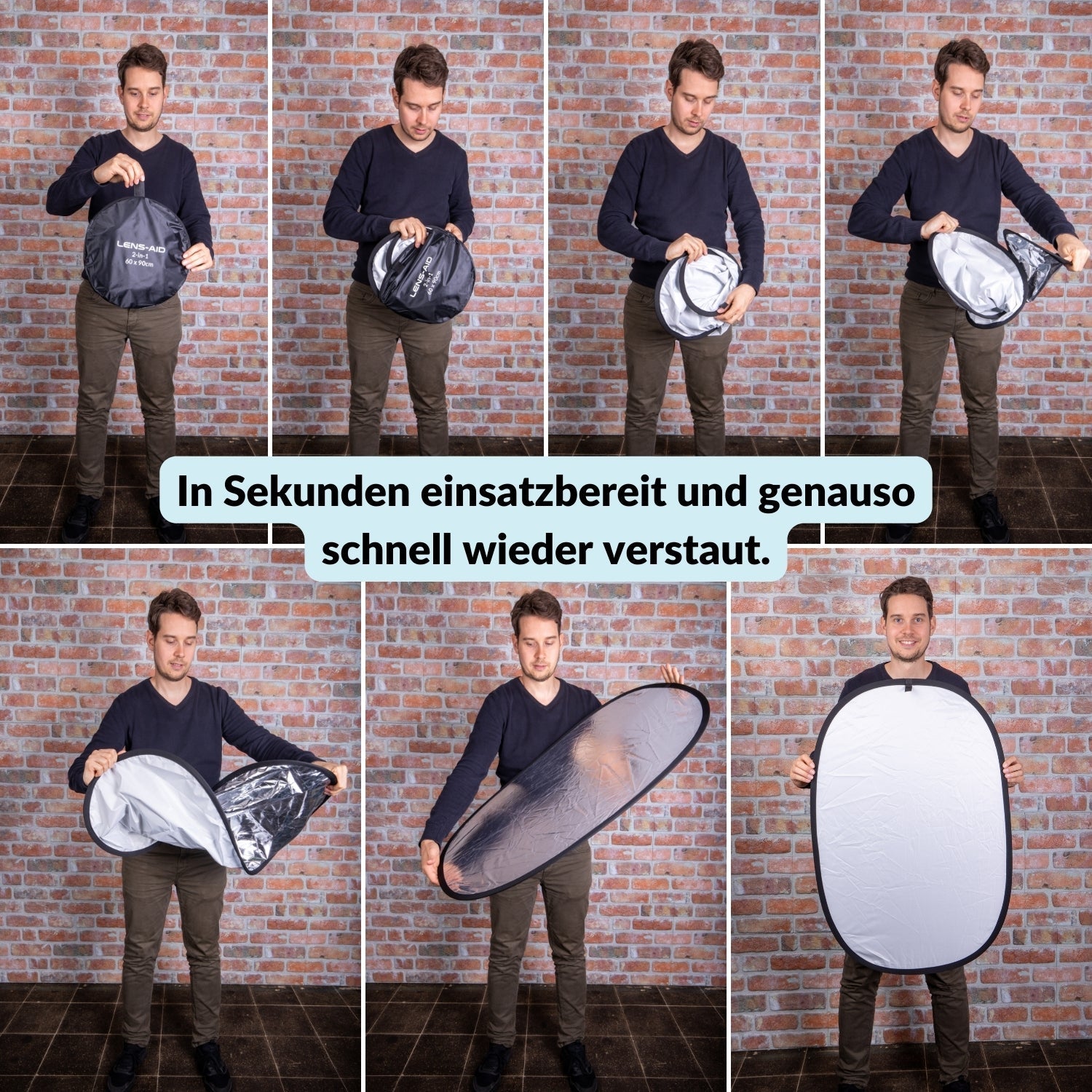 2-in-1 Faltreflektor (60x90cm) mit Tasche fürs Fotostudio & Outdoor - Kamera & Foto > Fotostudio-Ausrüstung >