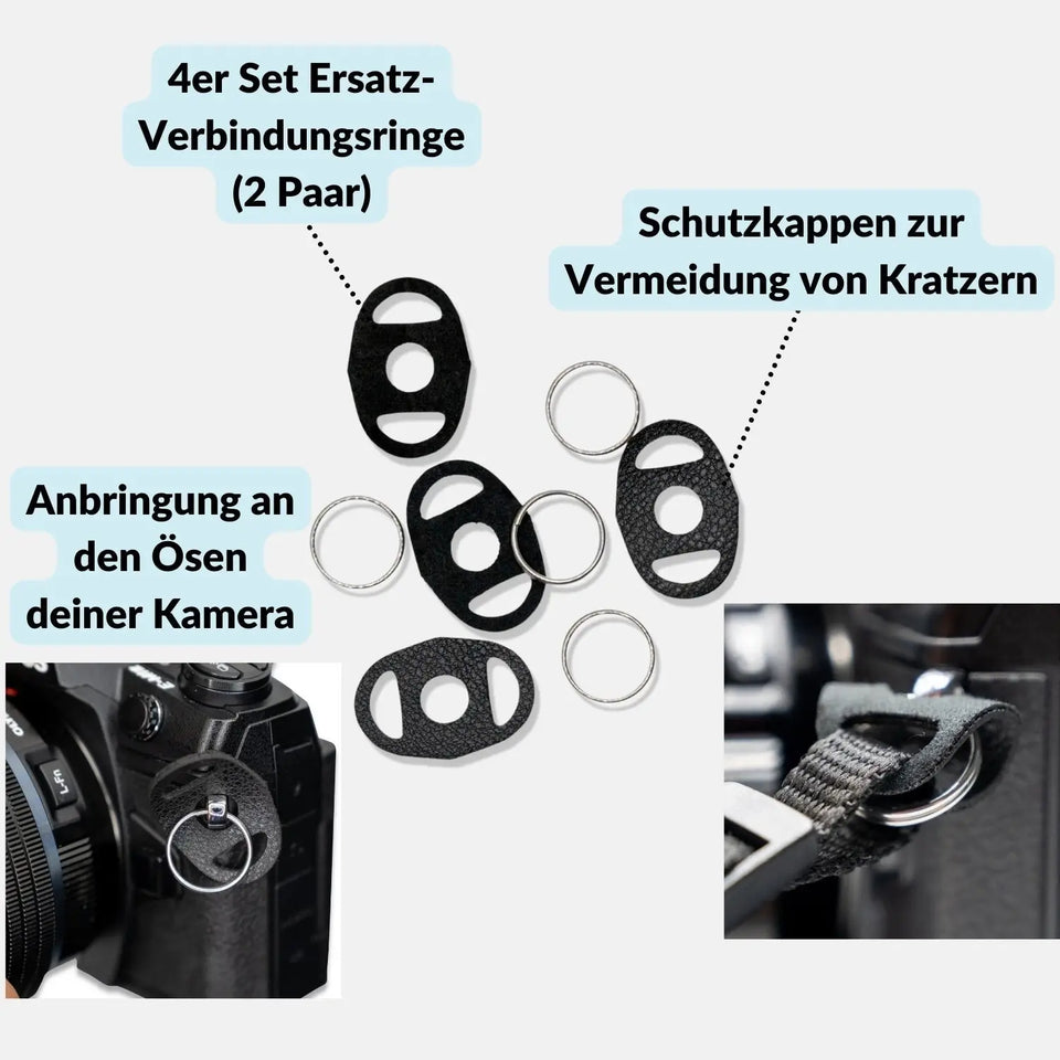 Kameragurt-Verbindungsringe rund 2 Paar mit Kratzschutz