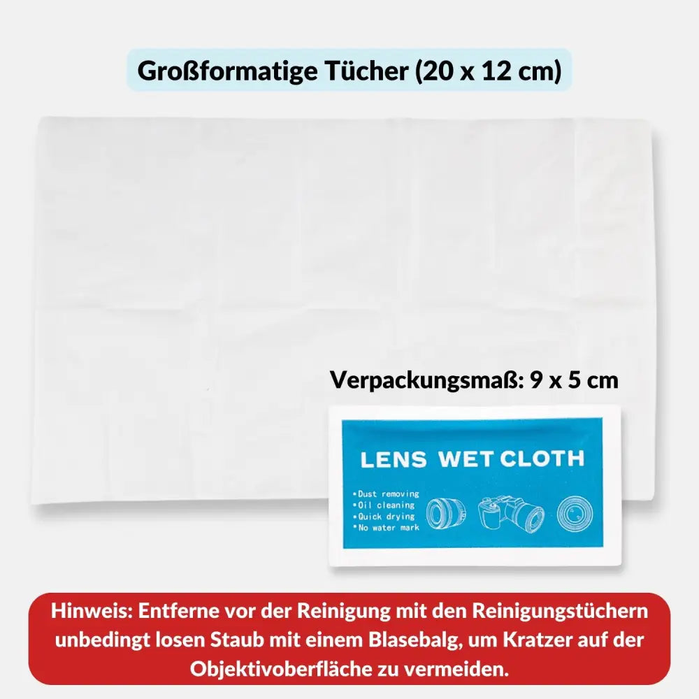 20 Feuchte Reinigungstücher für Objektivlinsen Handydisplay & Brille - Kamera & Foto > Kamerazubehör > Kamerareinigung