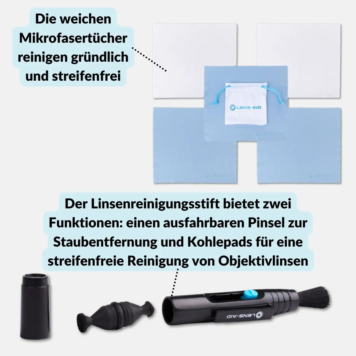 2er-Set: Lens-Pen und Mikrofasertücher - Kamera & Foto > Kamerazubehör > Kamerareinigung > Reinigungssets