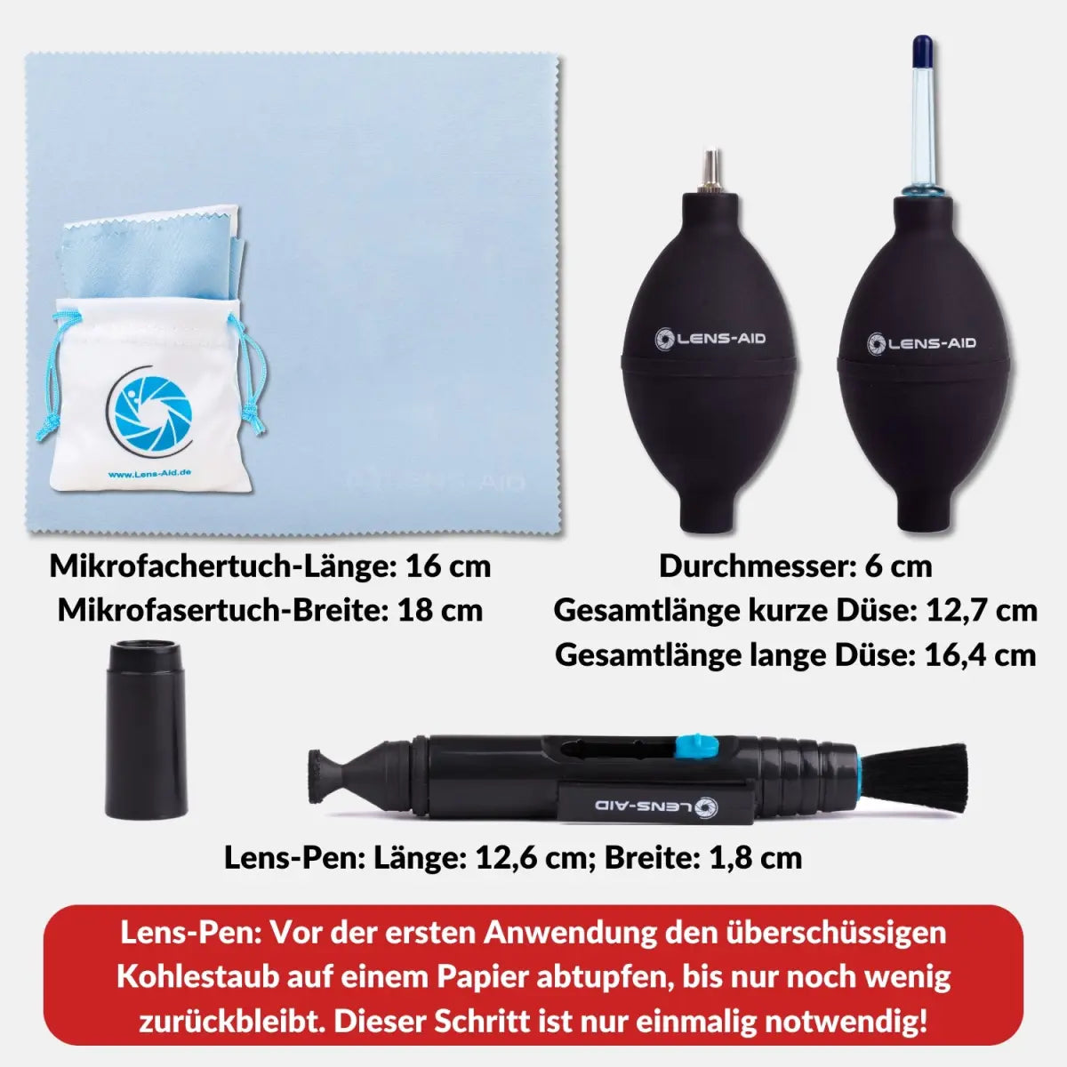 3er-Set: Blasebalg Lens-Pen und Mikrofasertücher - Kamera & Foto > Kamerazubehör > Kamerareinigung > Reinigungssets