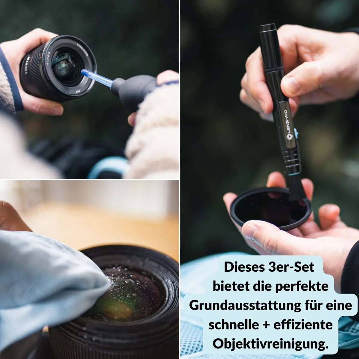 3er-Set: Blasebalg Lens-Pen und Mikrofasertücher - Kamera & Foto > Kamerazubehör > Kamerareinigung > Reinigungssets