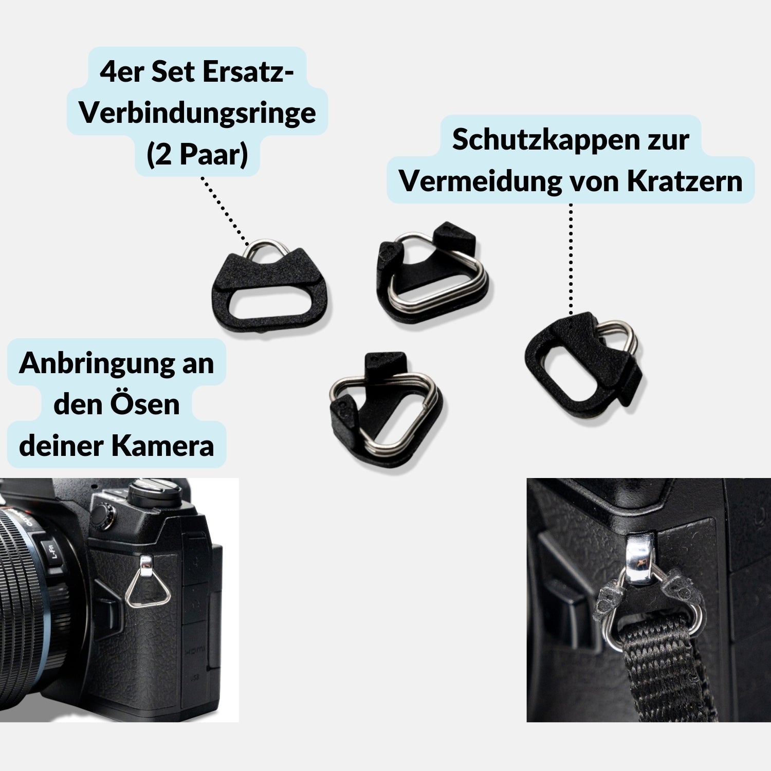 4er Set Verbindungsringe (dreieckig) für Gurte und Schlaufen