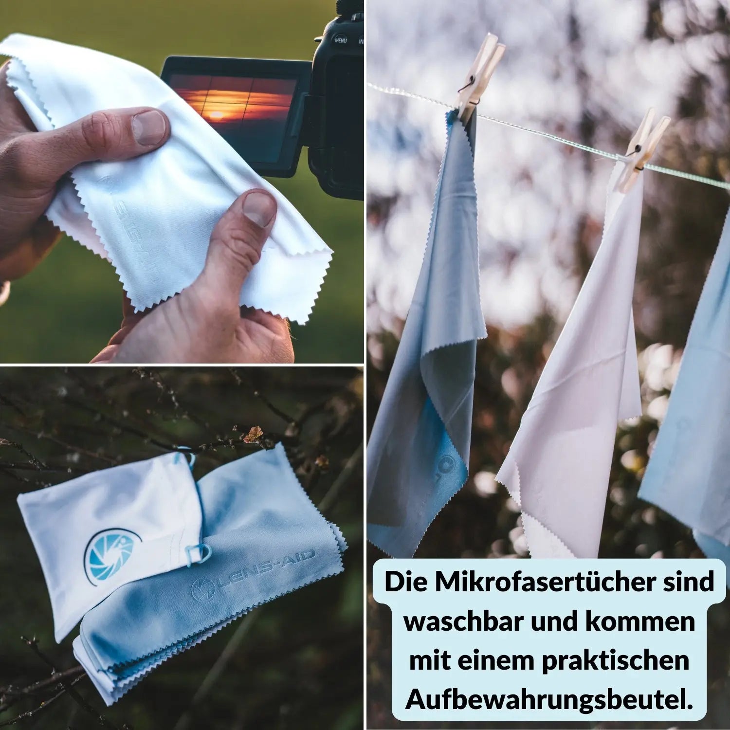 Microvezel reinigingsdoekjes, 5 stuks met opbergtas - Camera & Foto > Camera-accessoires Camerareiniging