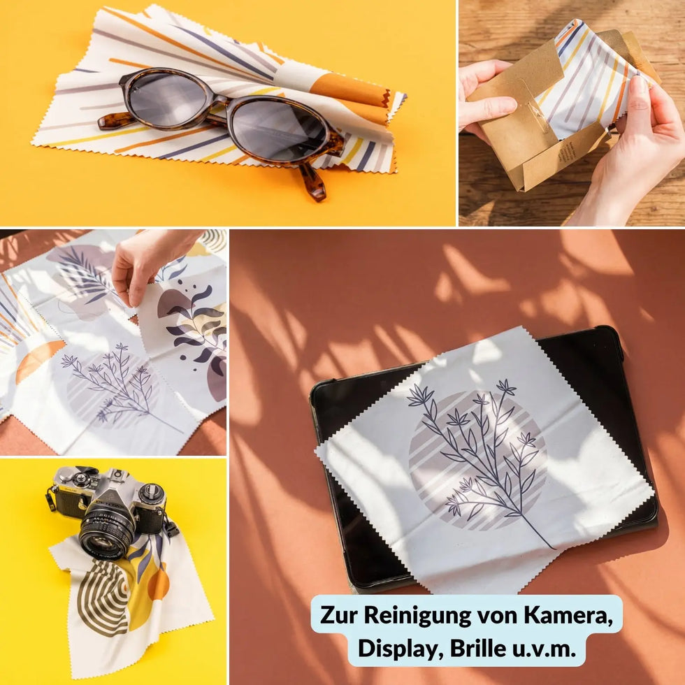 5er-Set Mikrofasertücher verschiedene Motive – fusselfrei & waschbar - Kamera Foto > Kamerazubehör Kamerareinigung