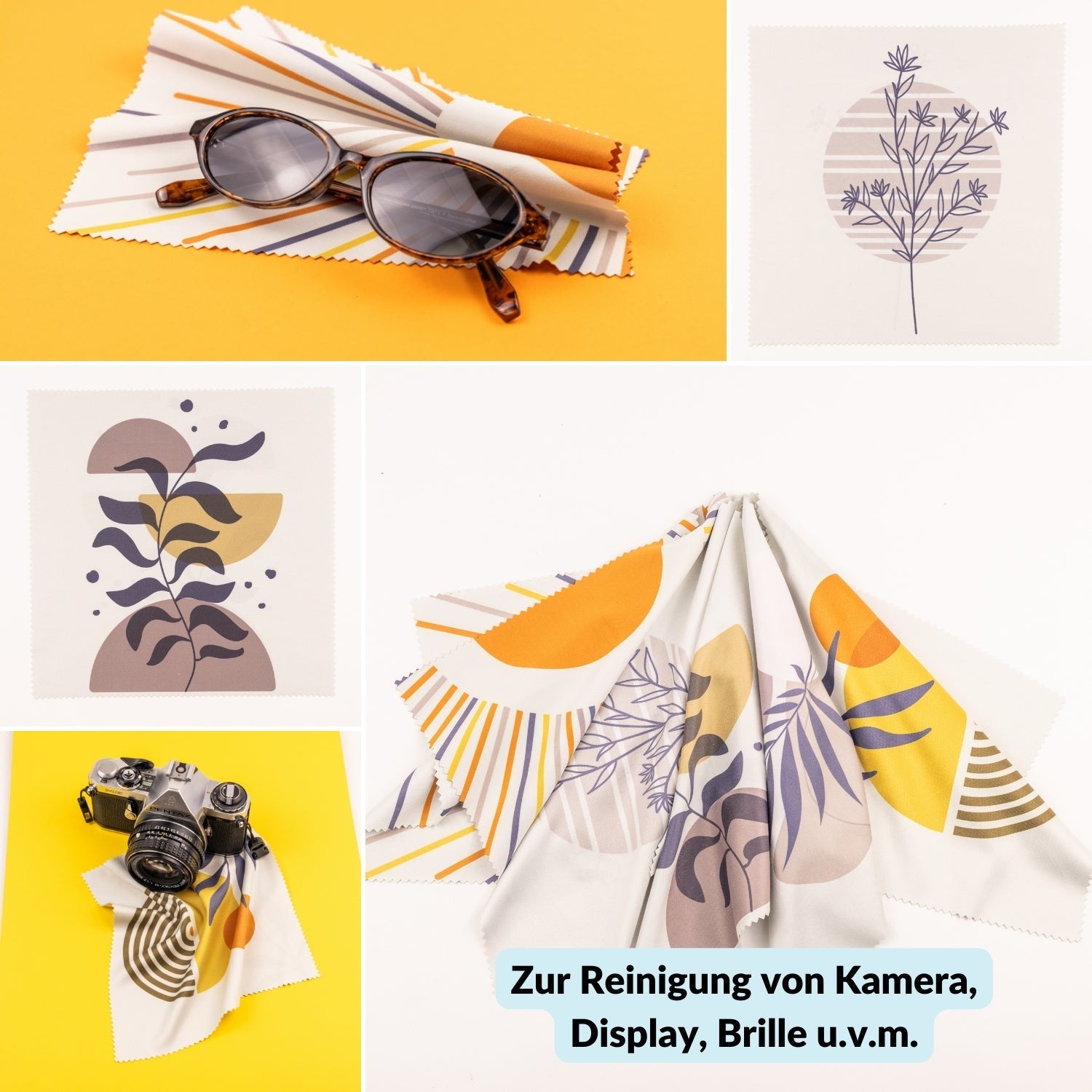 5er-Set Mikrofasertücher verschiedene Motive – fusselfrei & waschbar - Kamera & Foto > Kamerazubehör > Kamerareinigung