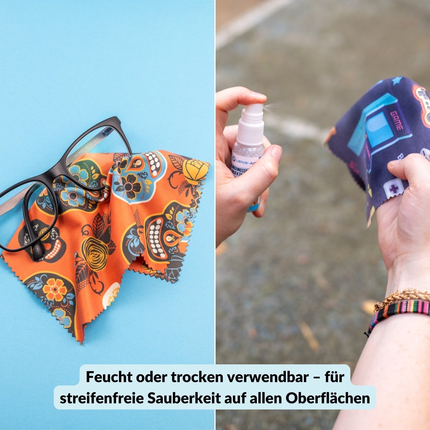 5er-Set Mikrofasertücher verschiedene Motive – fusselfrei & waschbar - Kamera & Foto > Kamerazubehör > Kamerareinigung