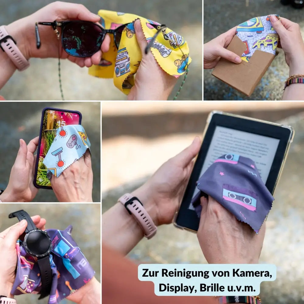 5er-Set Mikrofasertücher verschiedene Motive – fusselfrei & waschbar - Kamera & Foto > Kamerazubehör > Kamerareinigung