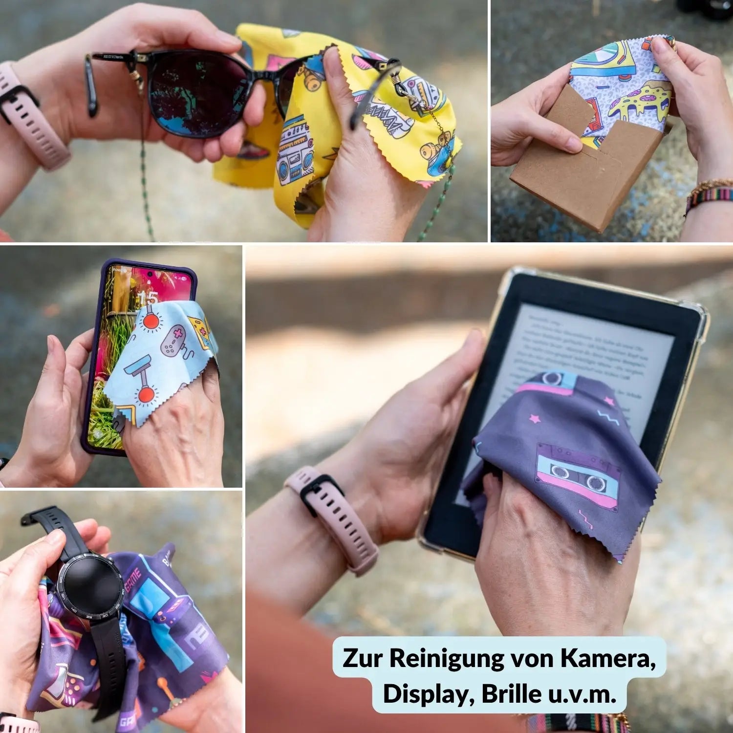 5er-Set Mikrofasertücher verschiedene Motive – fusselfrei & waschbar - Kamera Foto > Kamerazubehör Kamerareinigung