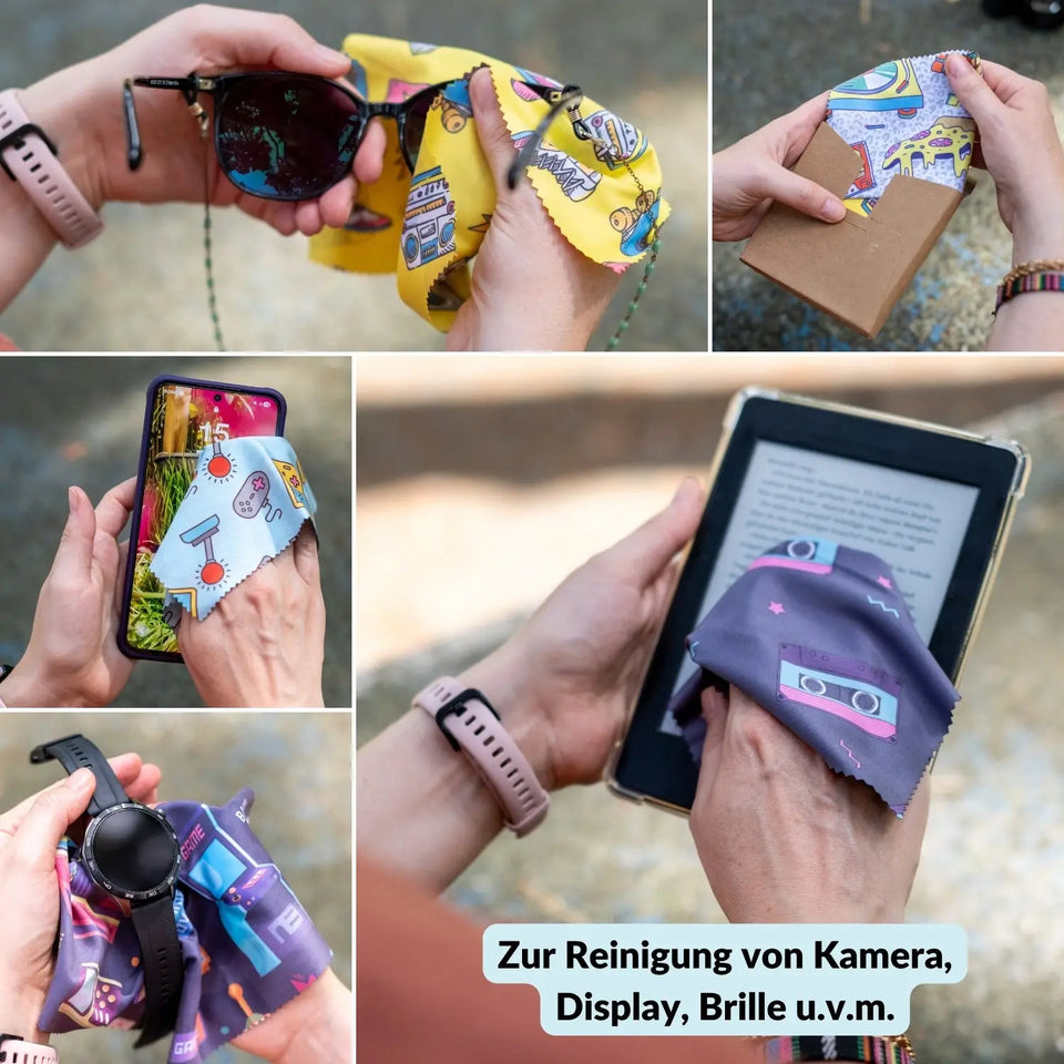 5er-Set Mikrofasertücher verschiedene Motive – fusselfrei & waschbar - Kamera Foto > Kamerazubehör Kamerareinigung