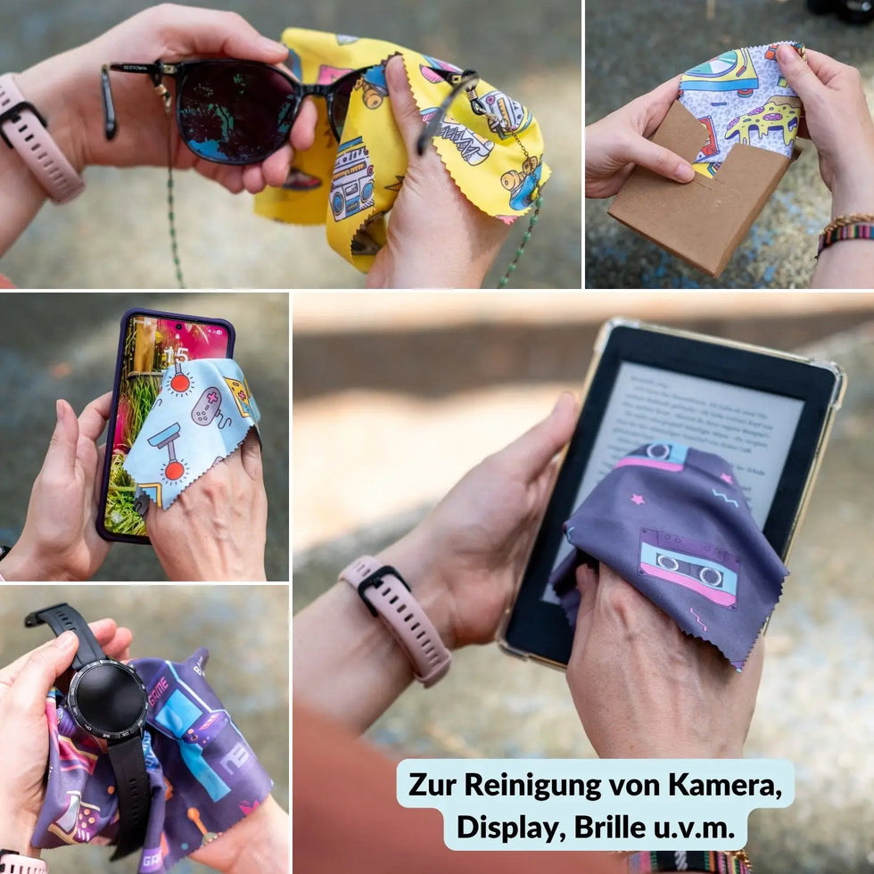 5er-Set Mikrofasertücher verschiedene Motive – fusselfrei & waschbar - Kamera Foto > Kamerazubehör Kamerareinigung