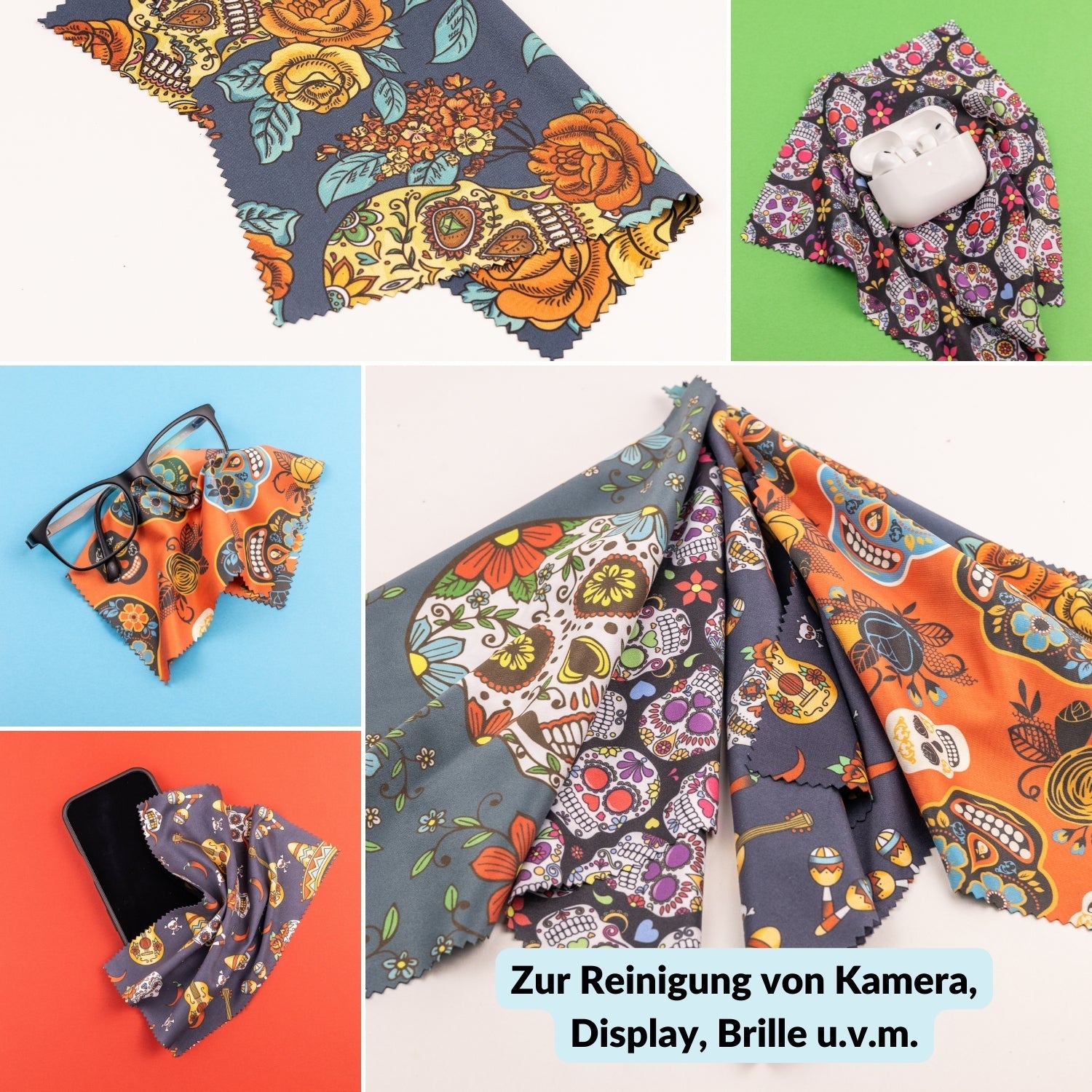 5er-Set Mikrofasertücher verschiedene Motive – fusselfrei & waschbar - Kamera & Foto > Kamerazubehör > Kamerareinigung