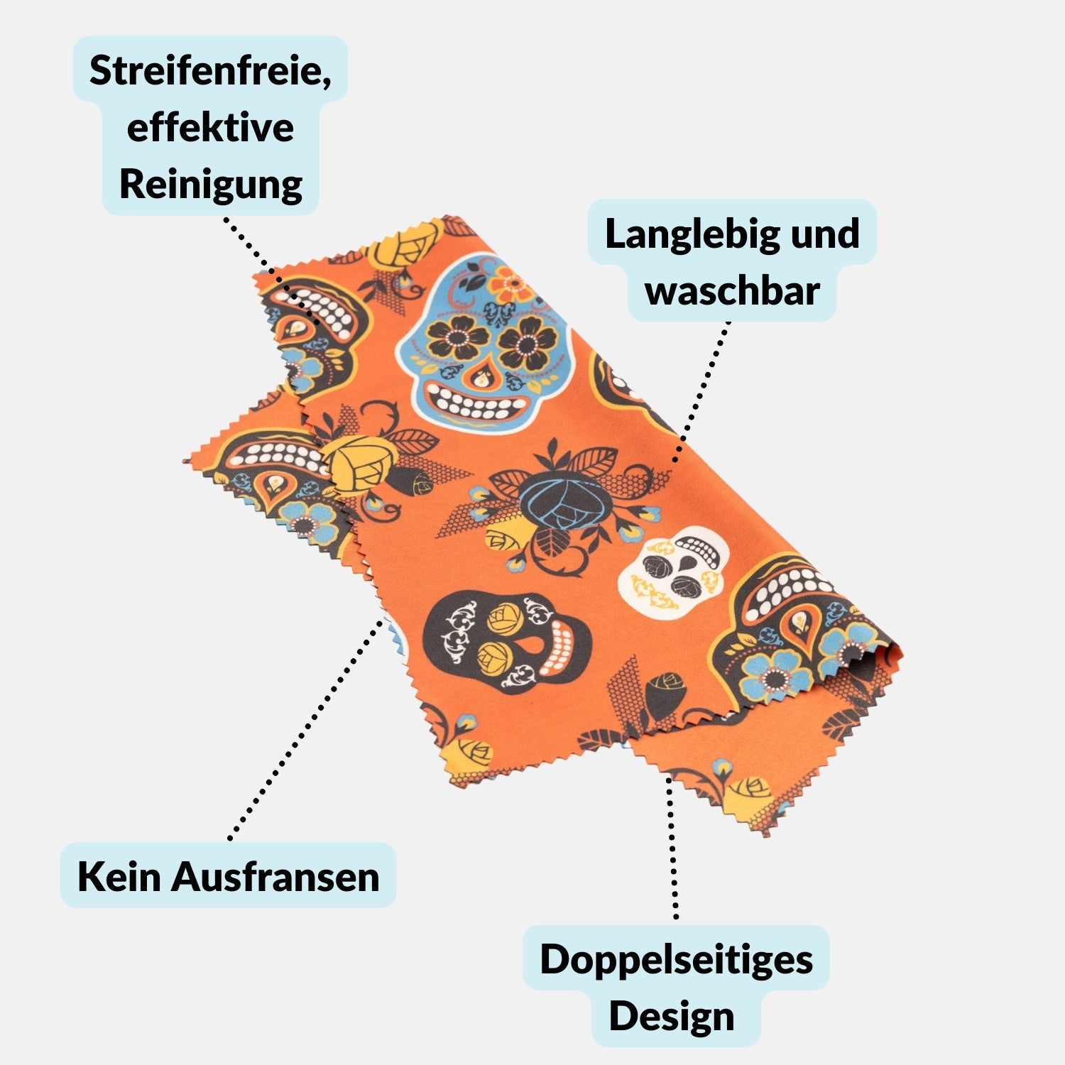 5er-Set Mikrofasertücher verschiedene Motive – fusselfrei & waschbar - Los Muertos - Kamera & Foto > Kamerazubehör >