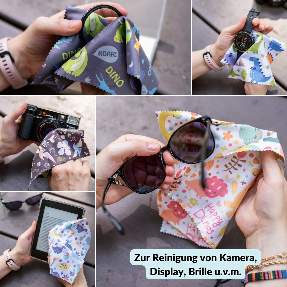 5er-Set Mikrofasertücher verschiedene Motive – fusselfrei & waschbar - Kamera Foto > Kamerazubehör Kamerareinigung