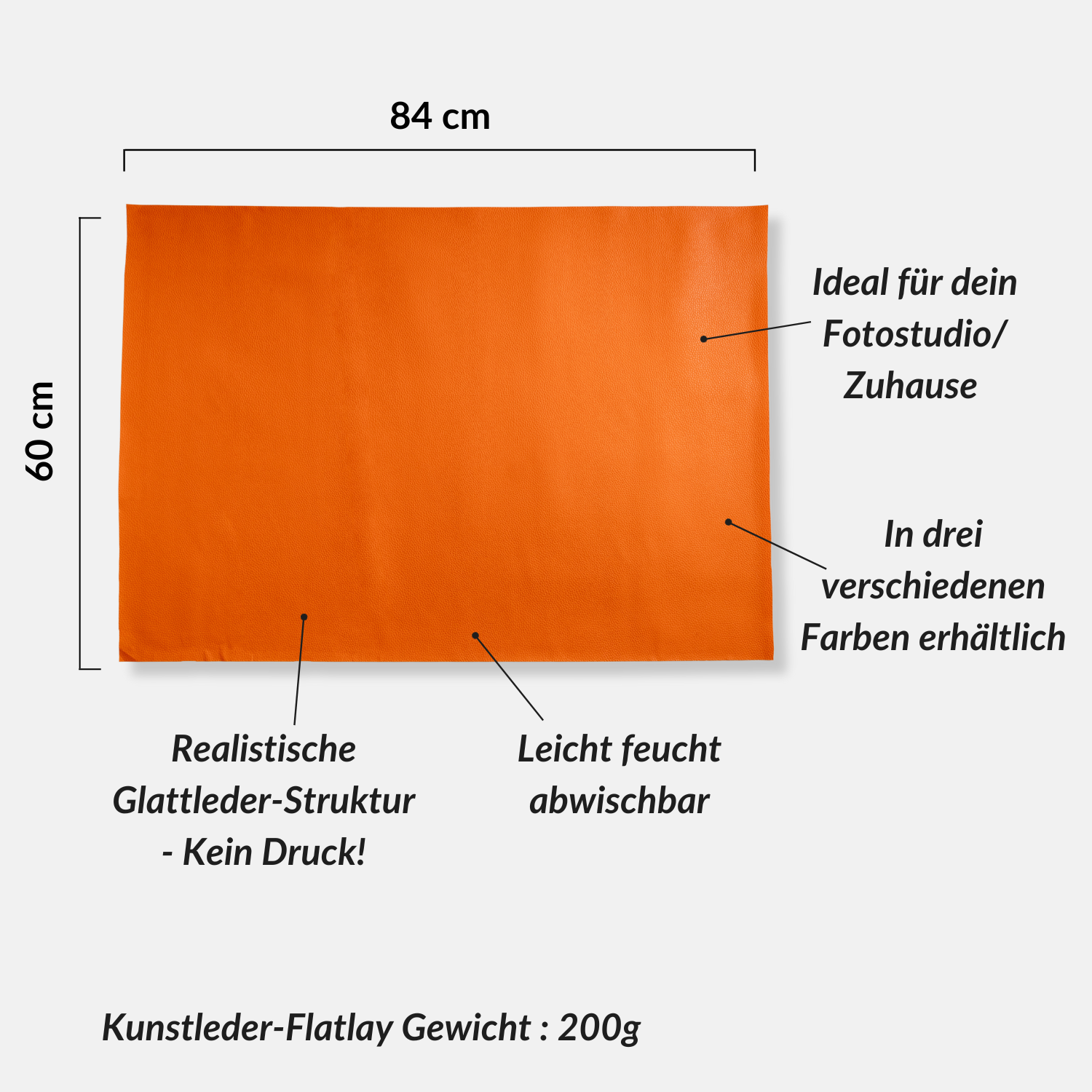 Fotohintergrund Kunstleder (natürliche Struktur), 84x60 cm, für Flatlay-Fotografie