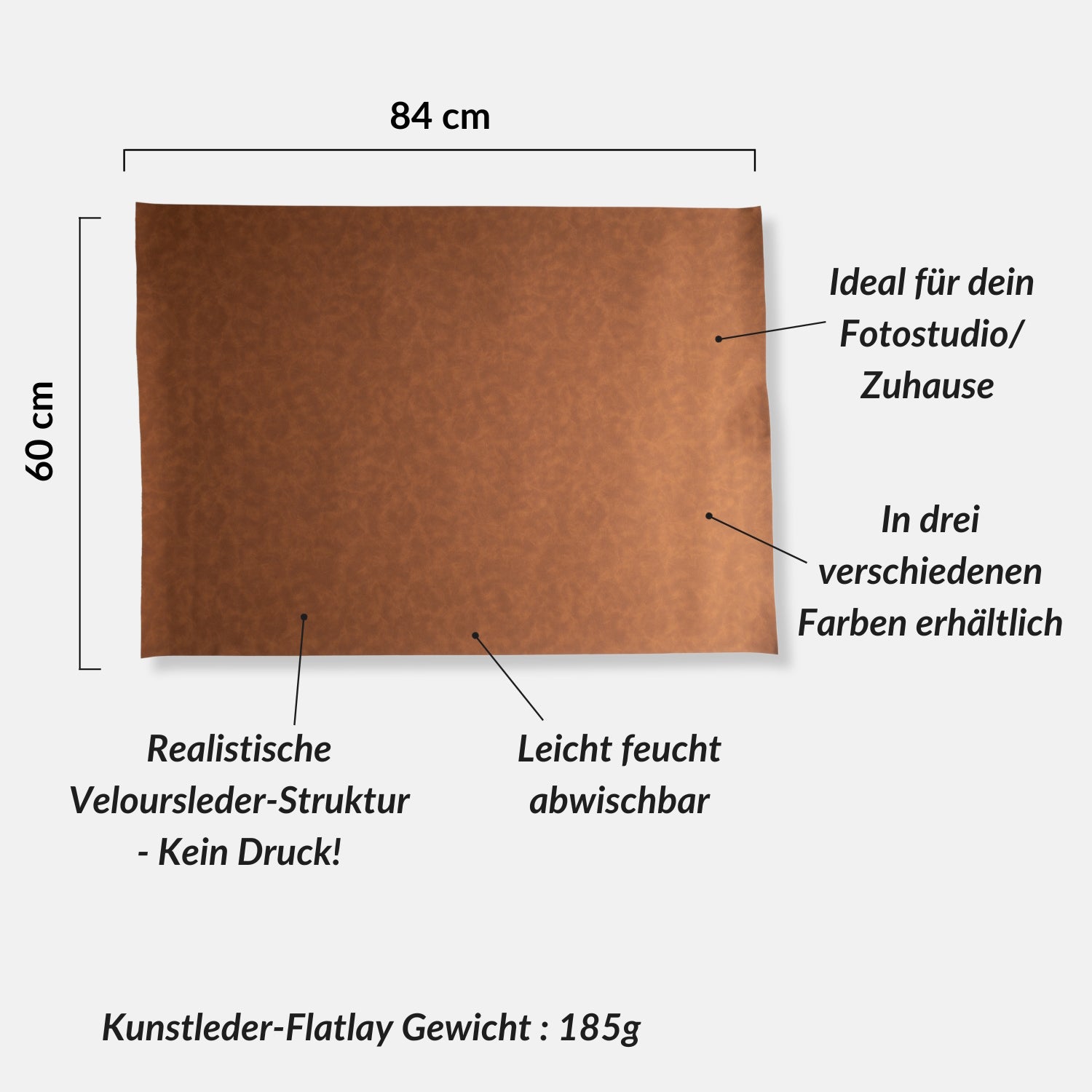 Fotohintergrund Kunstleder (Velours), 84x60 cm, für Flatlay-Fotografie