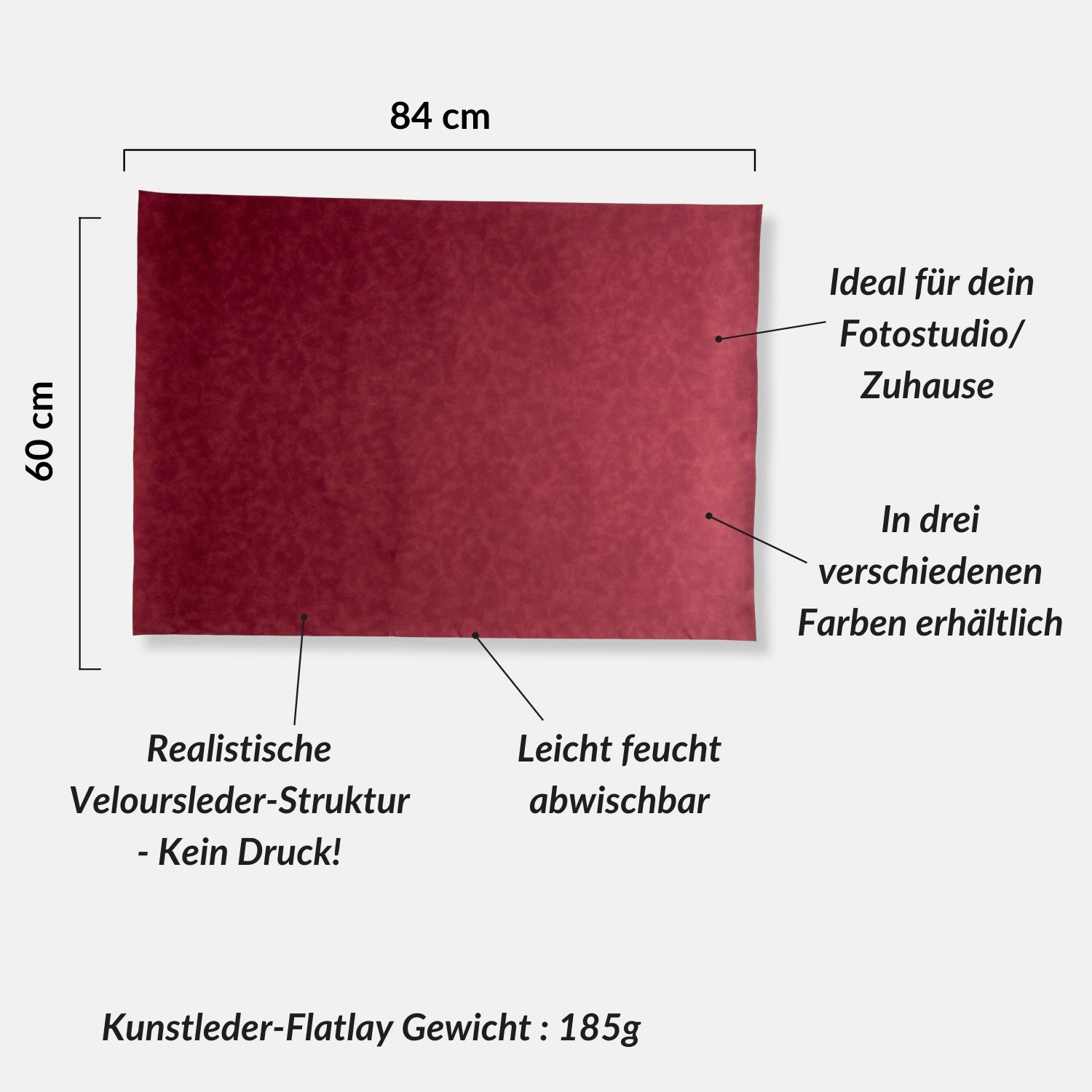 Fotohintergrund Kunstleder (Velours), 84x60 cm, für Flatlay-Fotografie