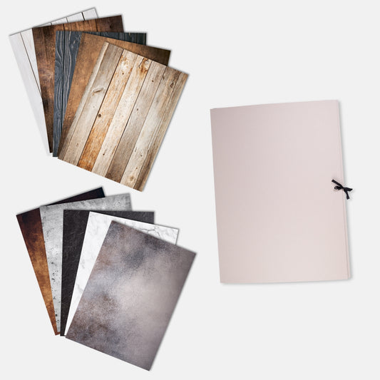 Fotohintergrund 10er-Set Holz/Stein mit Aufbewahrungsmappe