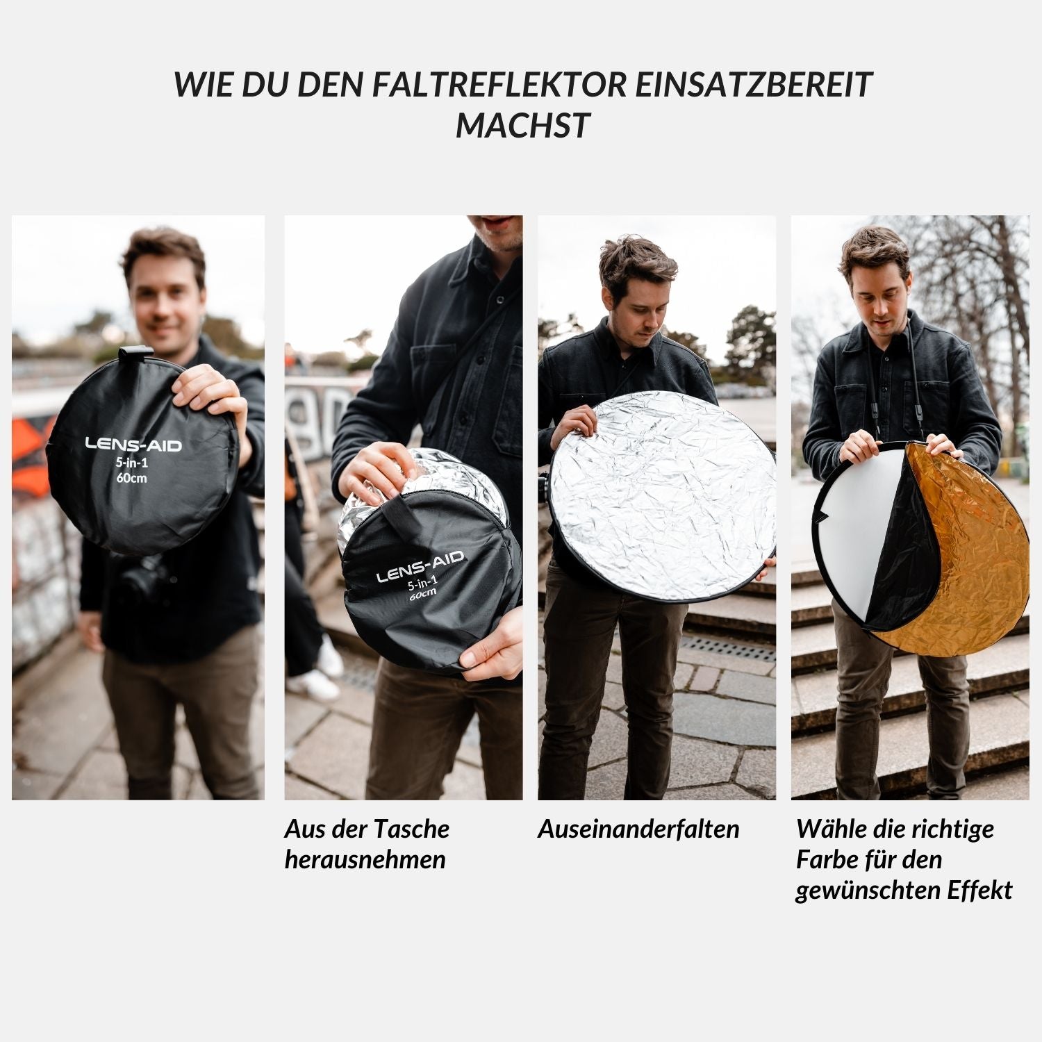 5-in-1-Faltreflektor für Porträtfotografie, Produktfotos uvm.