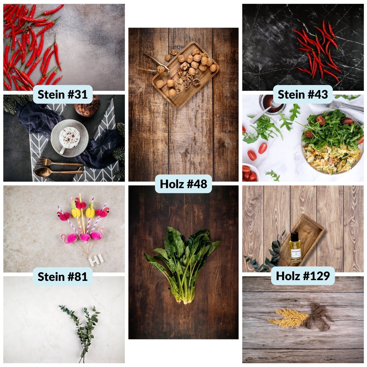 Flatlay Bestseller-Bundles: 5 Hintergründe im Sparset - Kamera & Foto > Fotostudio-Ausrüstung > Hintergründe >