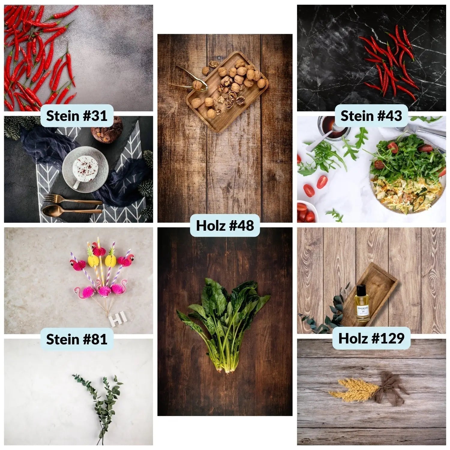 Flatlay Hintergrund Set – 5 Hintergründe mit 10 Motiven - Kamera & Foto > Fotostudio-Ausrüstung Fotohintergründe