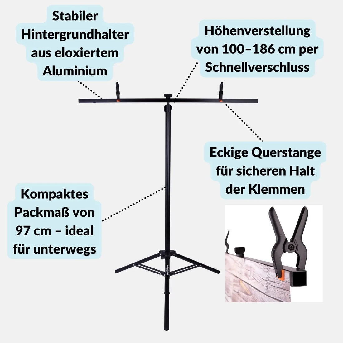 Fotohintergrund Halterung 100–186 cm für Studio & Flatlay-Fotografie - Kamera Foto > Fotostudio-Ausrüstung Hintergründe