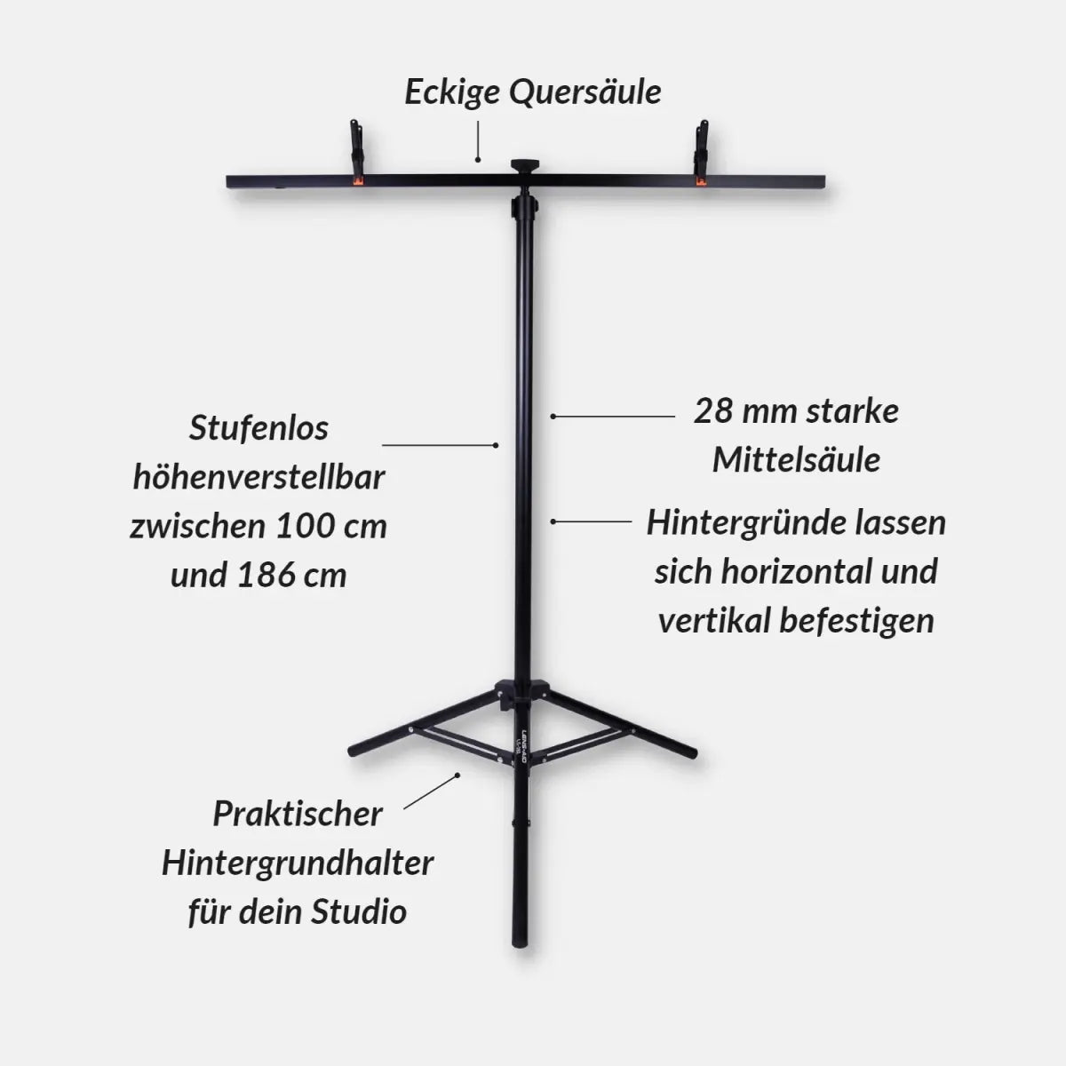 Fotohintergrund-Ständer T-Form – Verstellbar 48–85 Cm, Mit Klemmen
