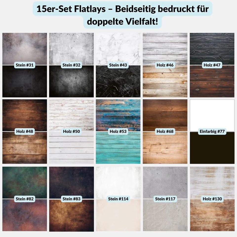 Flatlay Hintergrund Set mit 15 Bestseller-Hintergründen & Mappe - Kamera Foto > Fotostudio-Ausrüstung Hintergründe