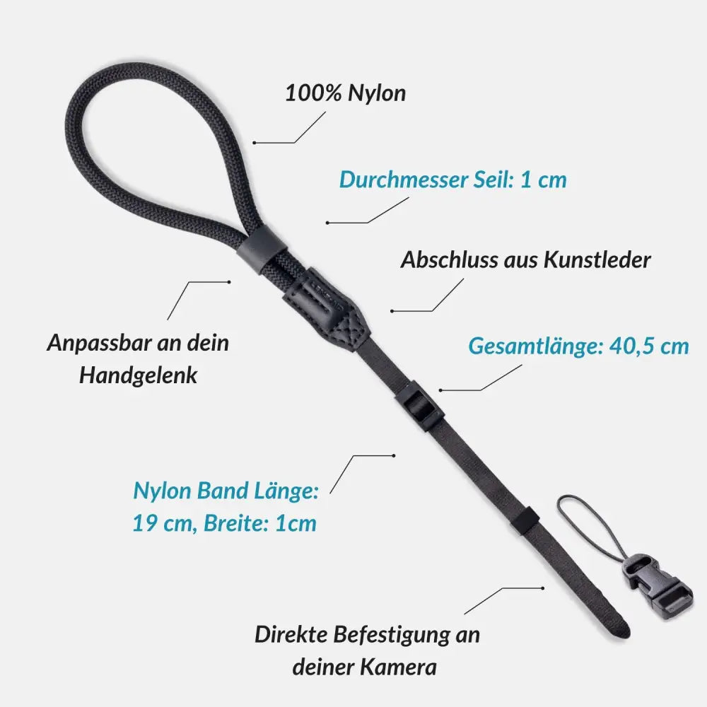Kamera Handschlaufe in Seil-Optik für kleine oder schmale Ösen