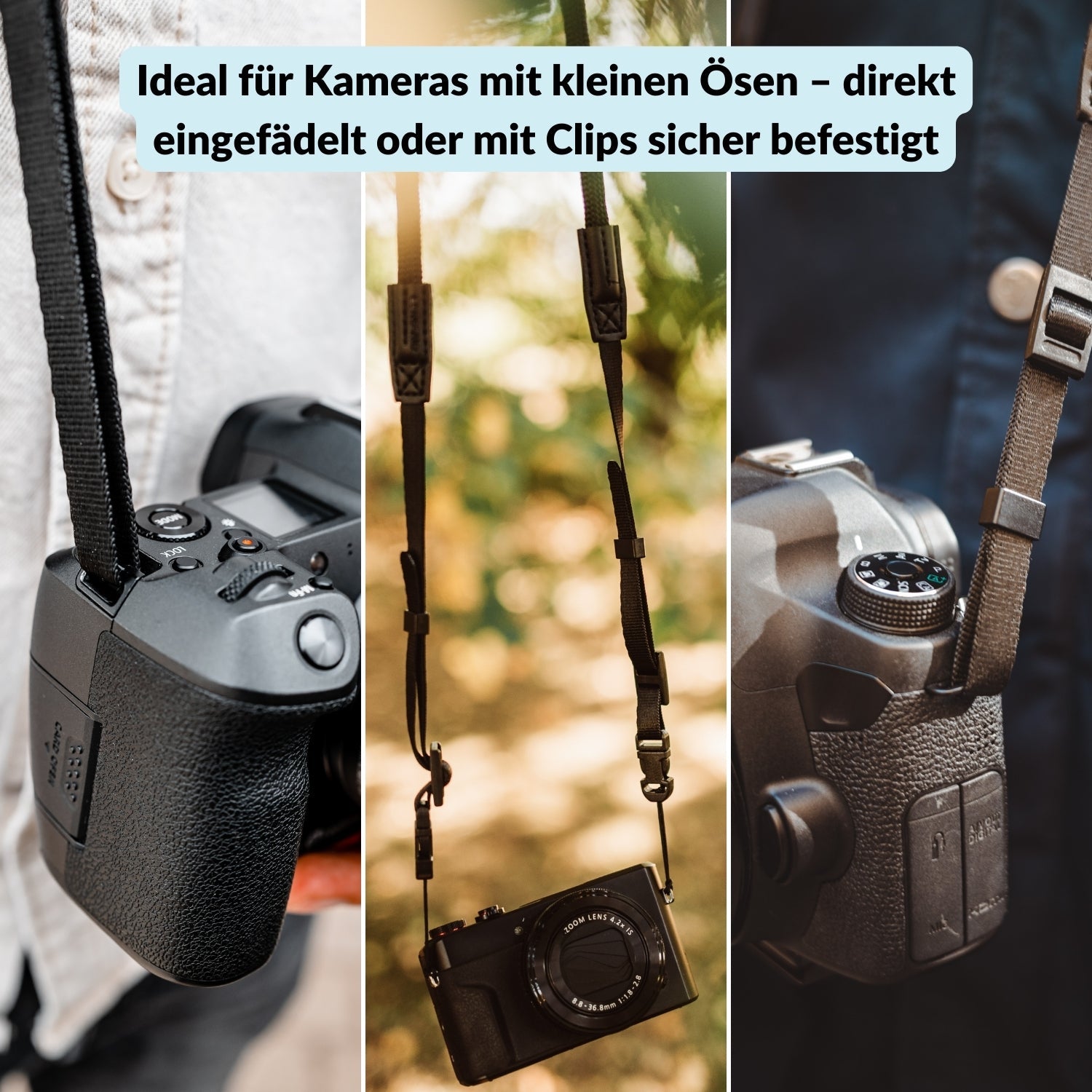 Kamera-Seilgurt ohne Ring für zu kleine oder schmale Ösen - Kamera & Foto > Kamerazubehör > Kameragurte