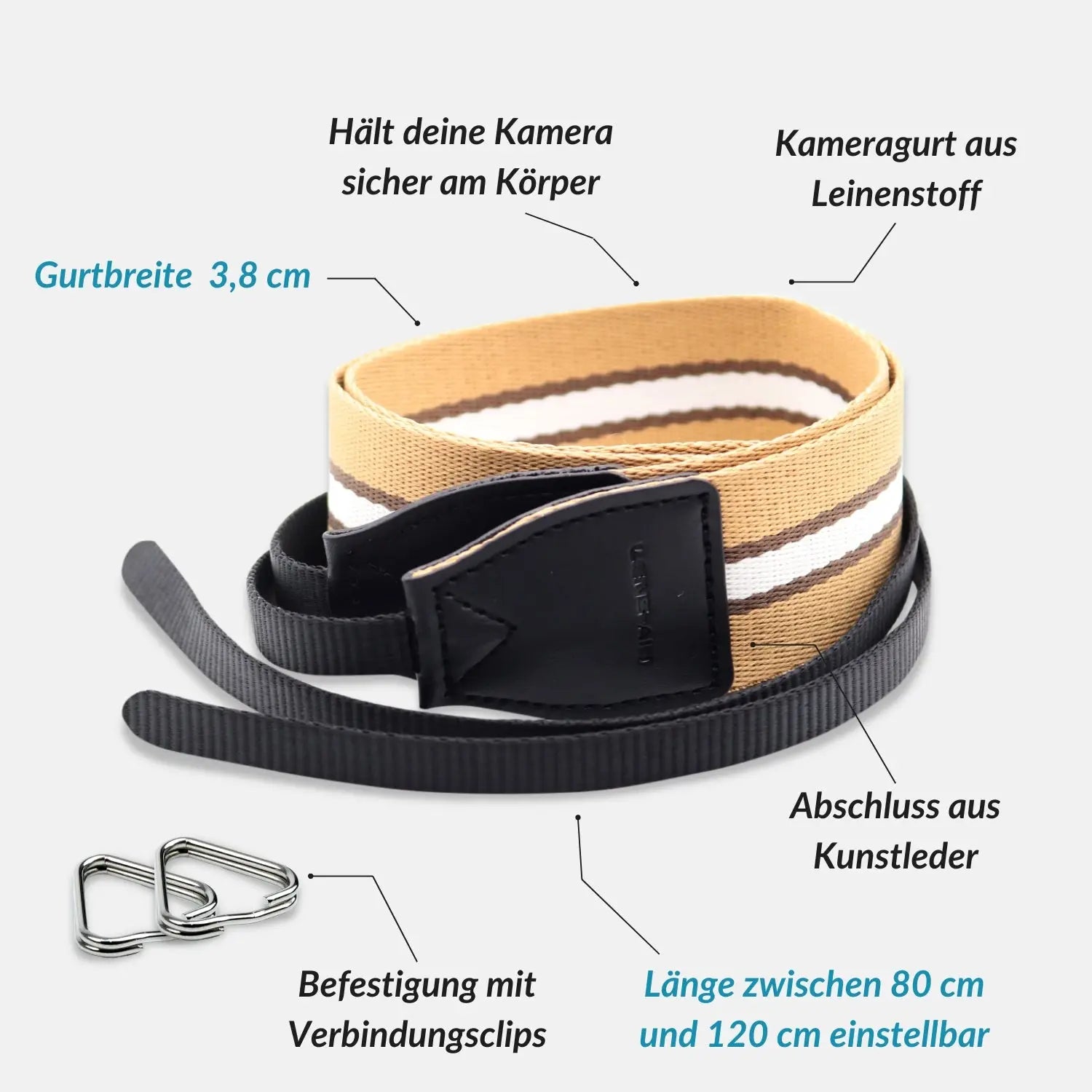 Kameragurt aus Leinen im Streifen-Design 80–120 cm - Kamera & Foto > Kamerazubehör Kameragurte