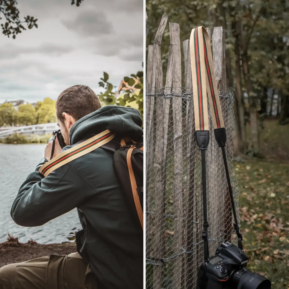 Kameragurt im schicken Streifen-Design aus Leinen