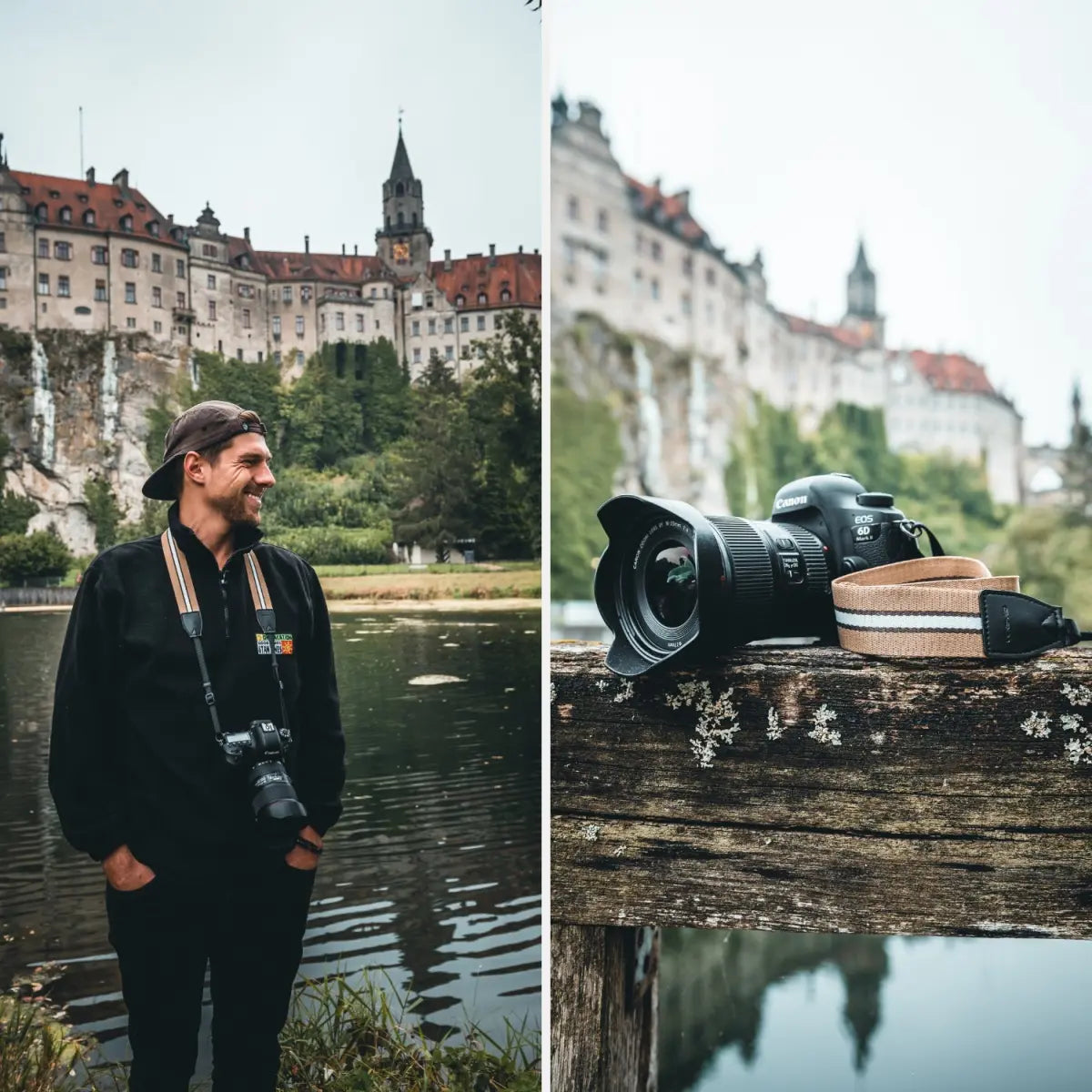 Kameragurt im schicken Streifen-Design aus Leinen