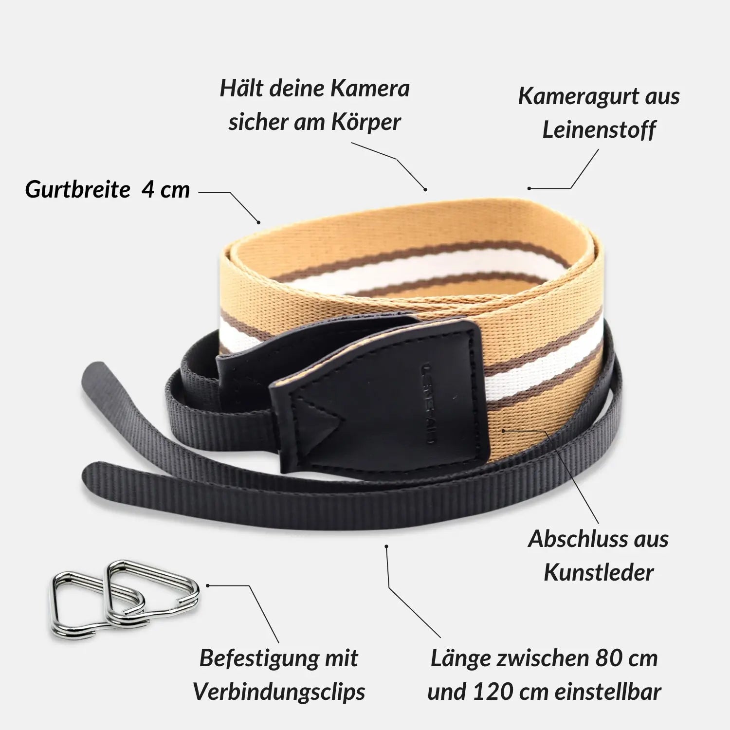 Kameragurt aus Leinen im Streifen-Design 80–120 cm - Kamera & Foto > Kamerazubehör Kameragurte