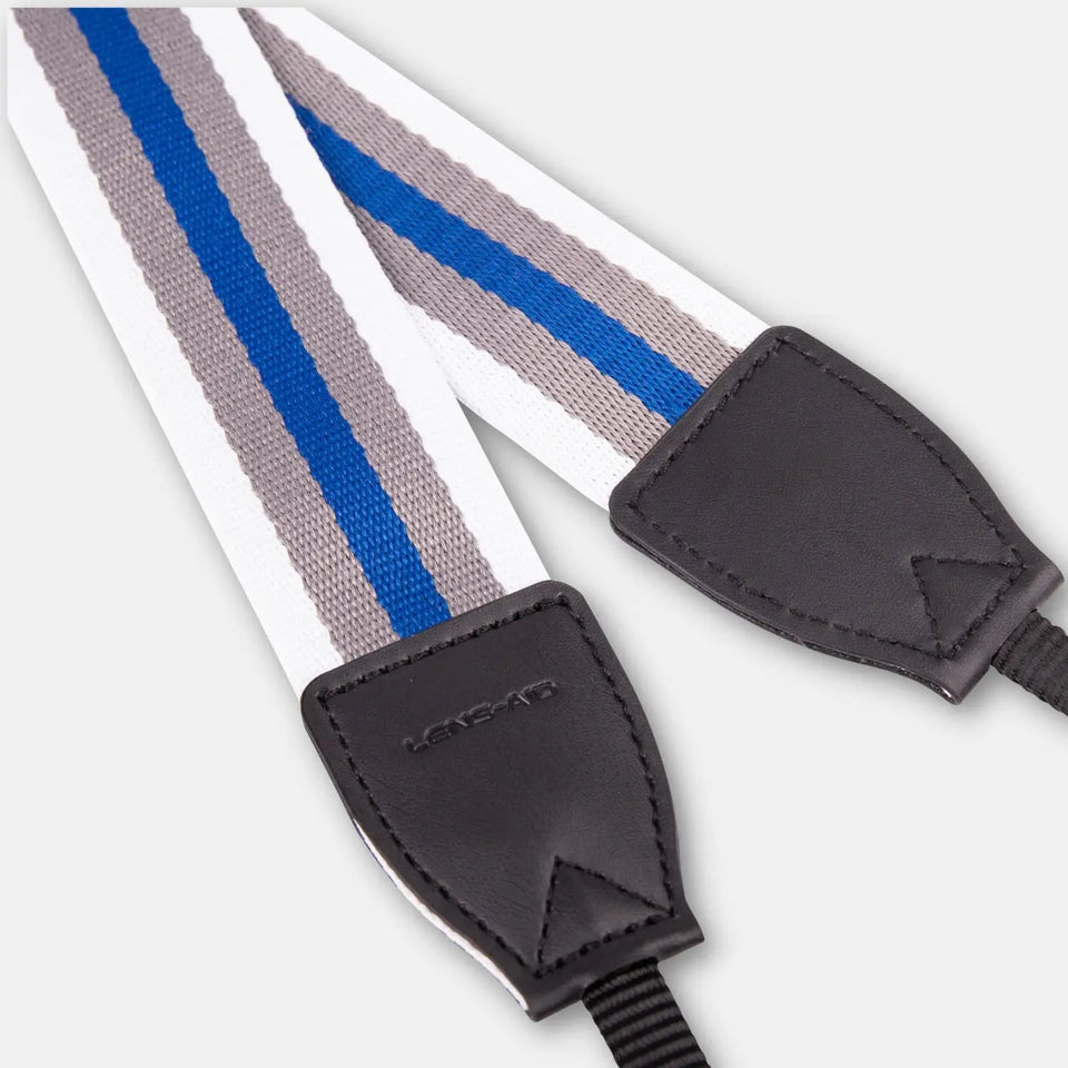 Kameragurt aus Leinen im Streifen-Design 80–120 cm - Weiß/Grau/Blau - Kamera & Foto > Kamerazubehör Kameragurte