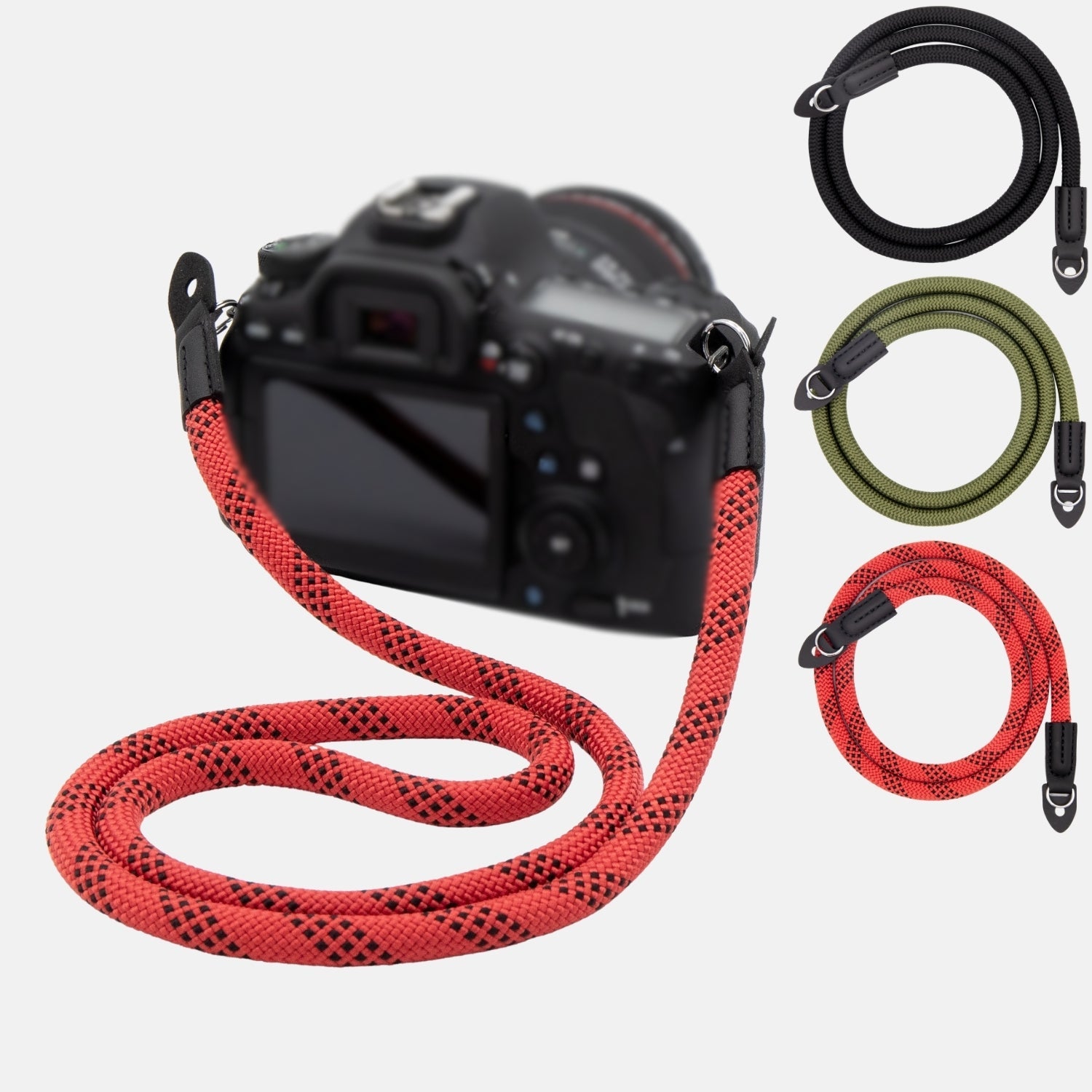 Kameragurt in Seil-Optik für Canon Nikon Sony uvm. - Rot/Schwarz - Kamera & Foto > Kamerazubehör > Kameragurte