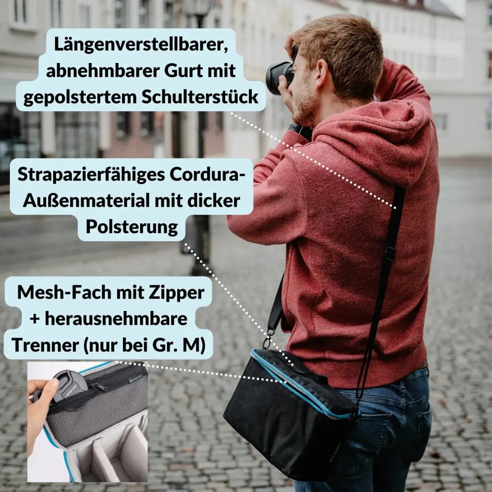 Kameratasche für Spiegelreflex- & Systemkamera modern mit Tragegurt - S (18 x 16 x 10 cm) - Kamera & Foto >