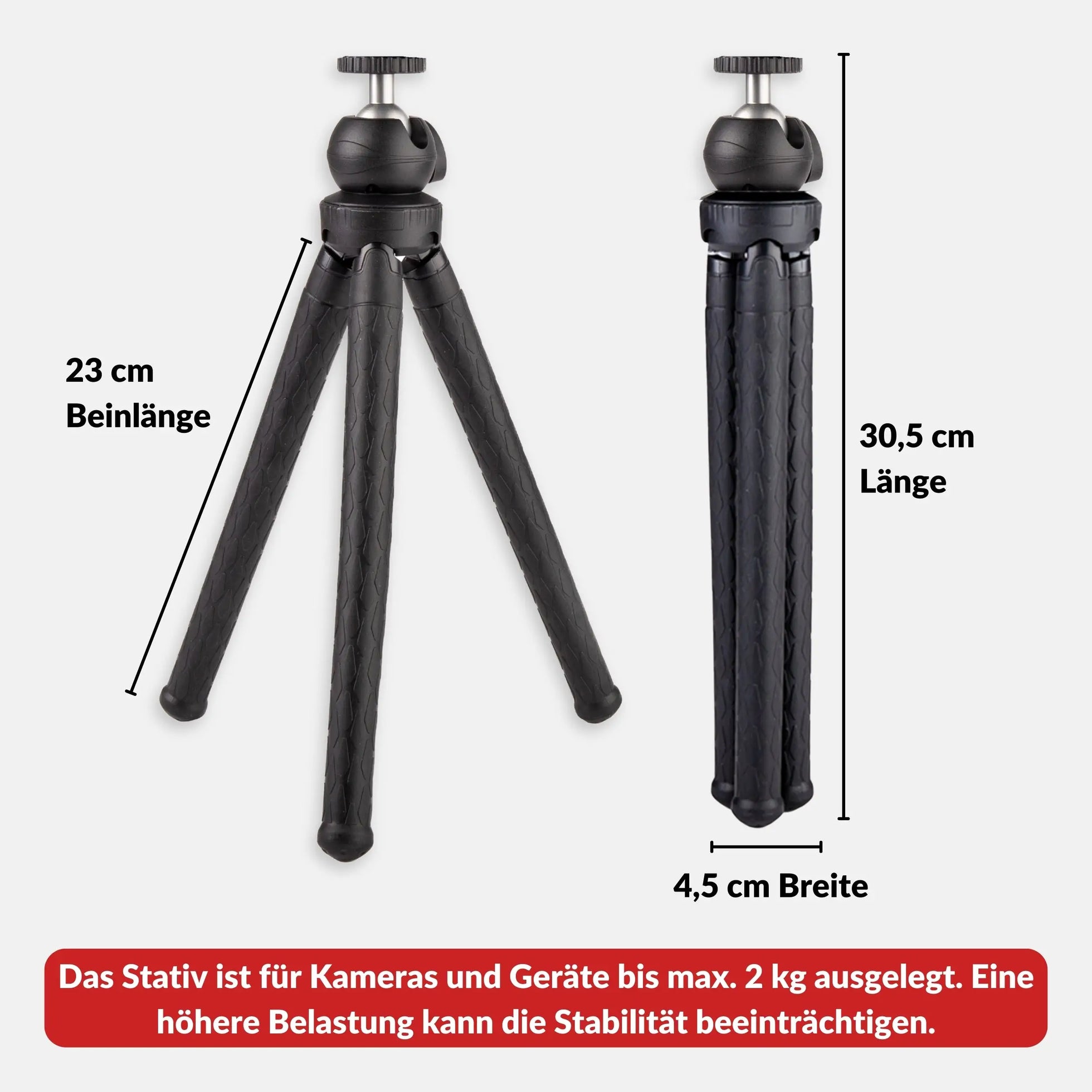 Kleines Stativ mit flexiblen Beinen & Aluminium-Kugelkopf