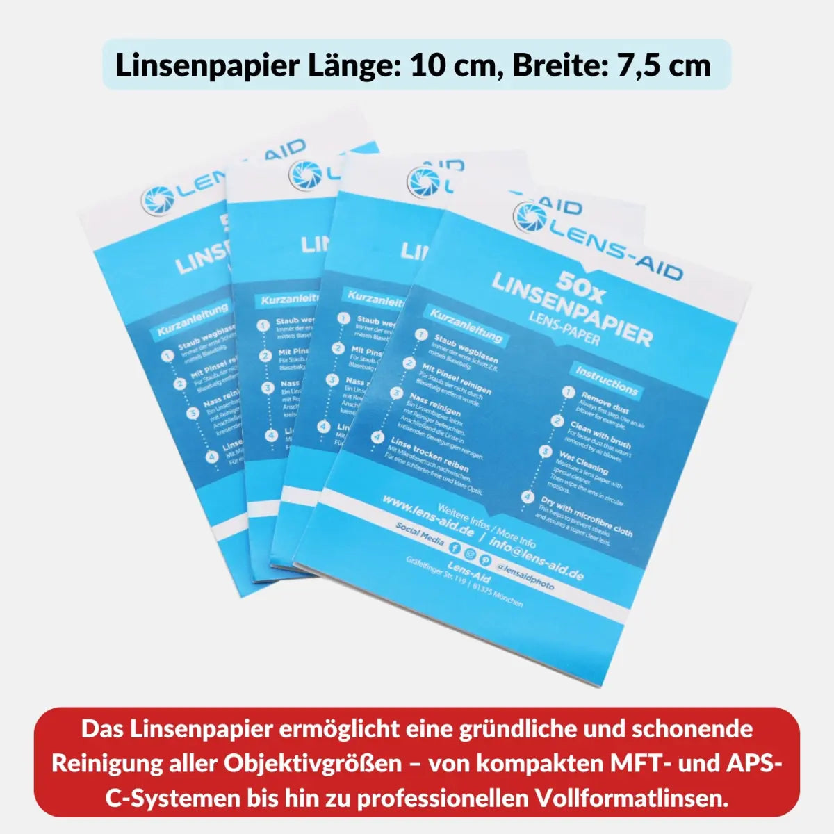 Linsenpapier zur Objektivreinigung - 200 Blatt reißfeste Reinigungstücher - Kamera & Foto > Kamerazubehör >