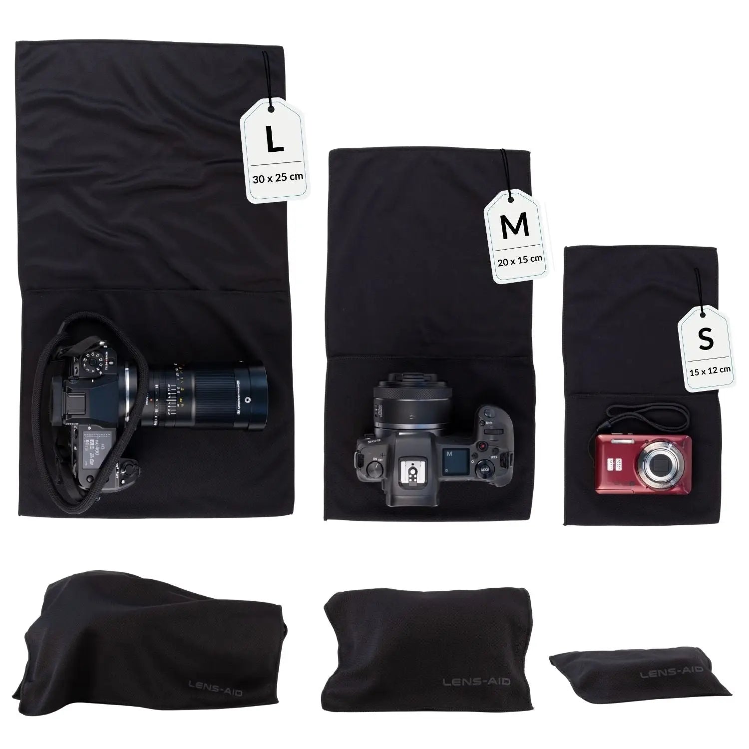 Mikrofaser Einschlagtuch für Kamera & Objektiv Schwarz - 3er Set (S + M + L) - Foto > Kamerazubehör Kamerataschen Hüllen