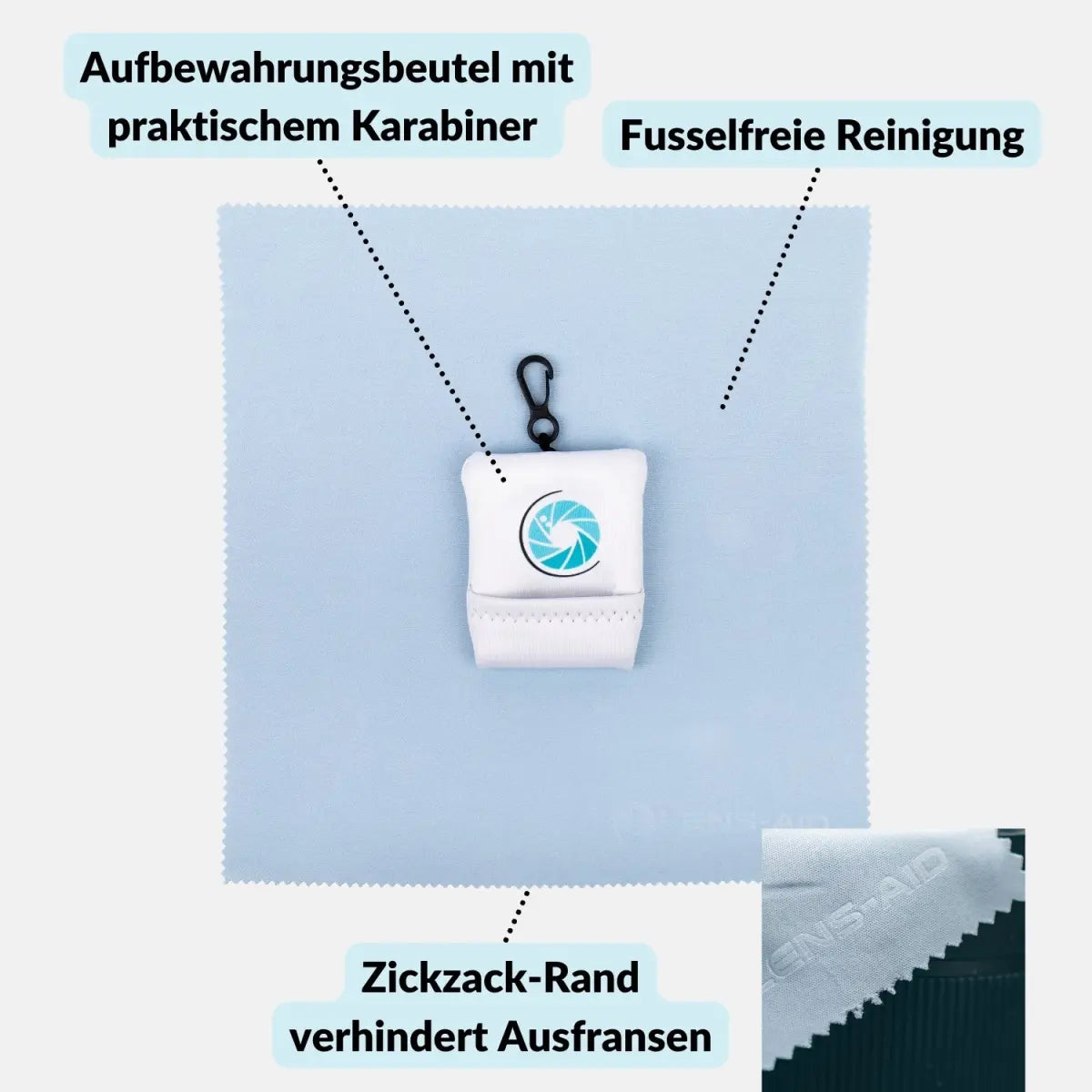Mikrofaser Reinigungstuch mit Beutel und Karabiner - Kamera & Foto > Kamerazubehör > Kamerareinigung > Mikrofasertücher