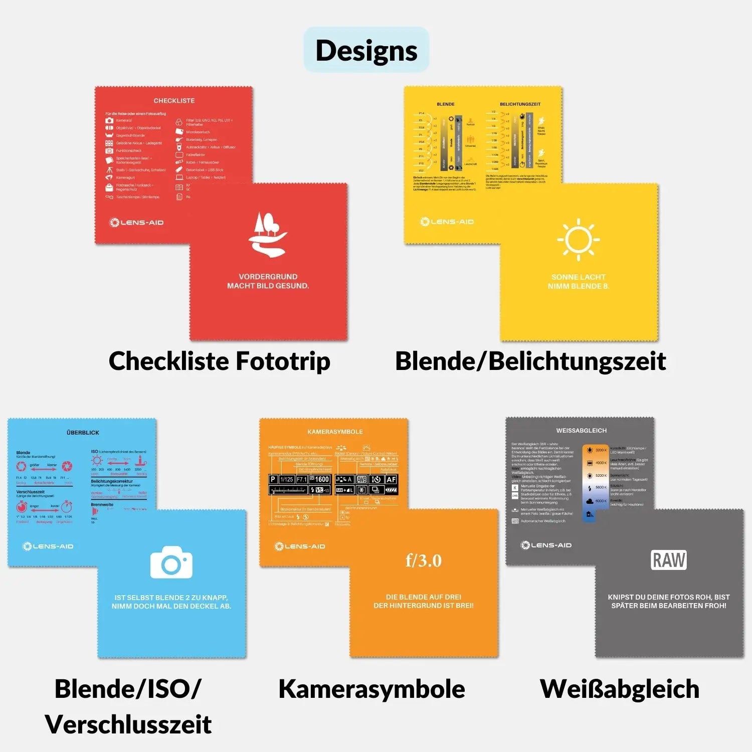 Mikrofaser-Reinigungstücher „Inspiracles Spickzettel Edition“ – 5er-Set - Kamera & Foto > Kamerazubehör Kamerareinigung