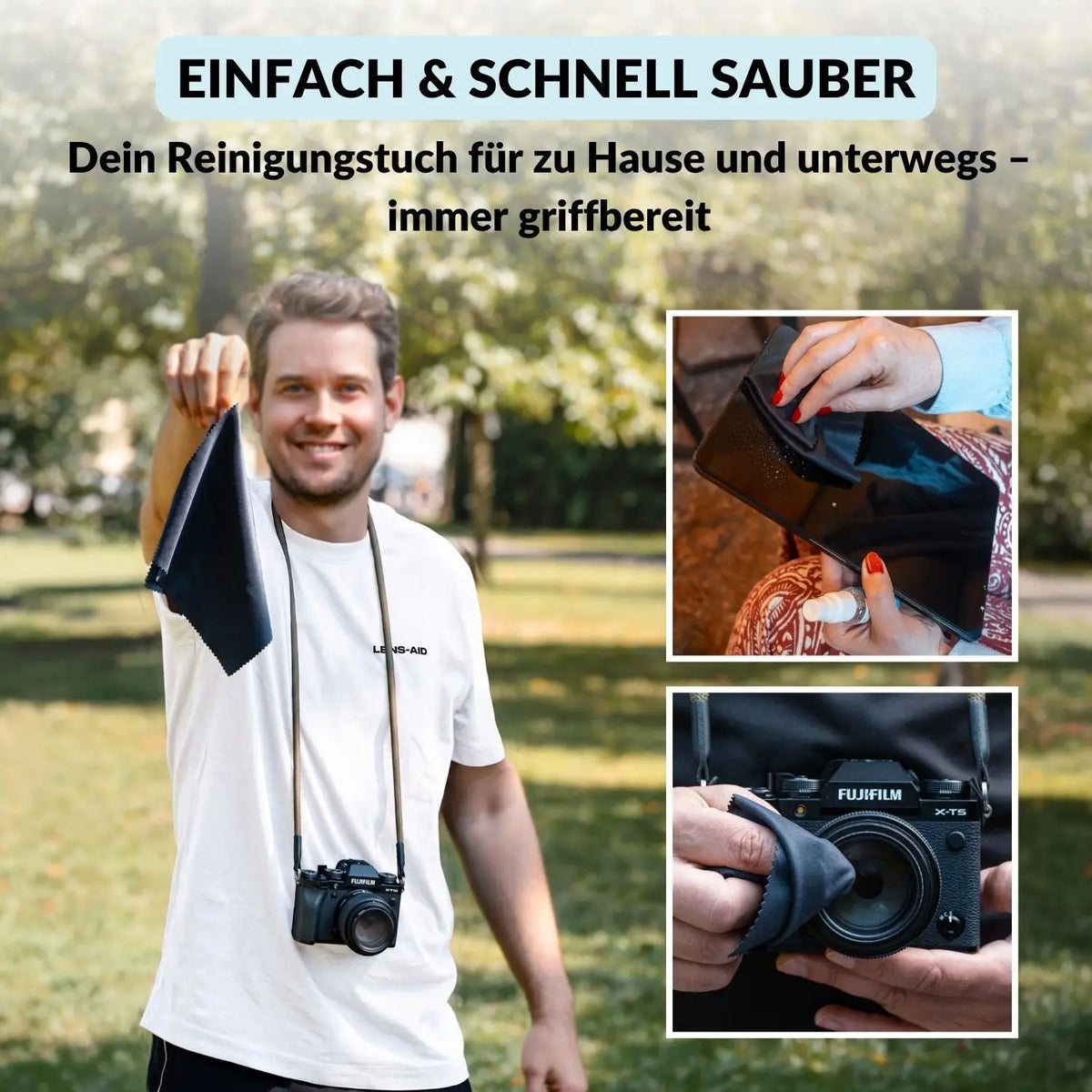 Mikrofasertücher 5er-Set 20x20 cm Schwarz – fusselfrei & waschbar - Kamera Foto > Kamerazubehör Kamerareinigung