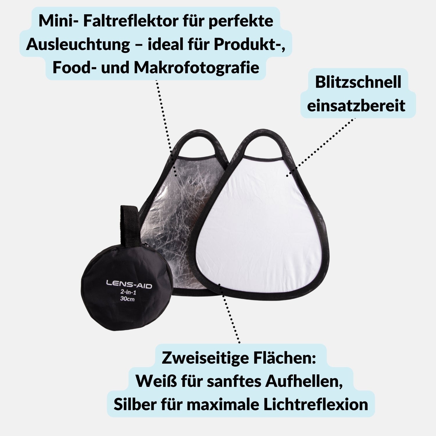 Mini-Faltreflektor (30 cm) zur optimalen Ausleuchtung kleiner Objekte - Kamera & Foto > Fotostudio-Ausrüstung >