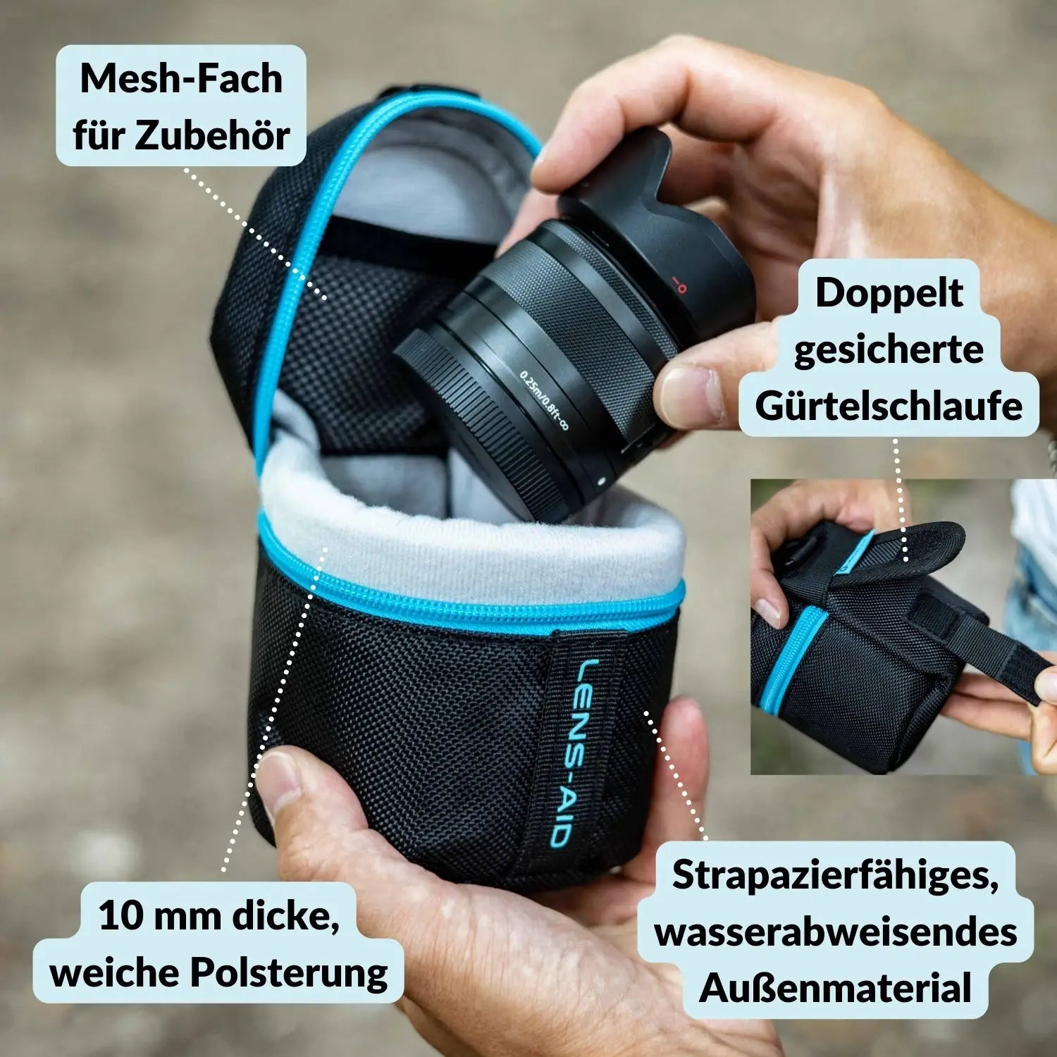 Objektivtasche gepolstert wasserabweisend mit Fleece-Futter - Kamera & Foto > Kamerazubehör Objektivzubehör