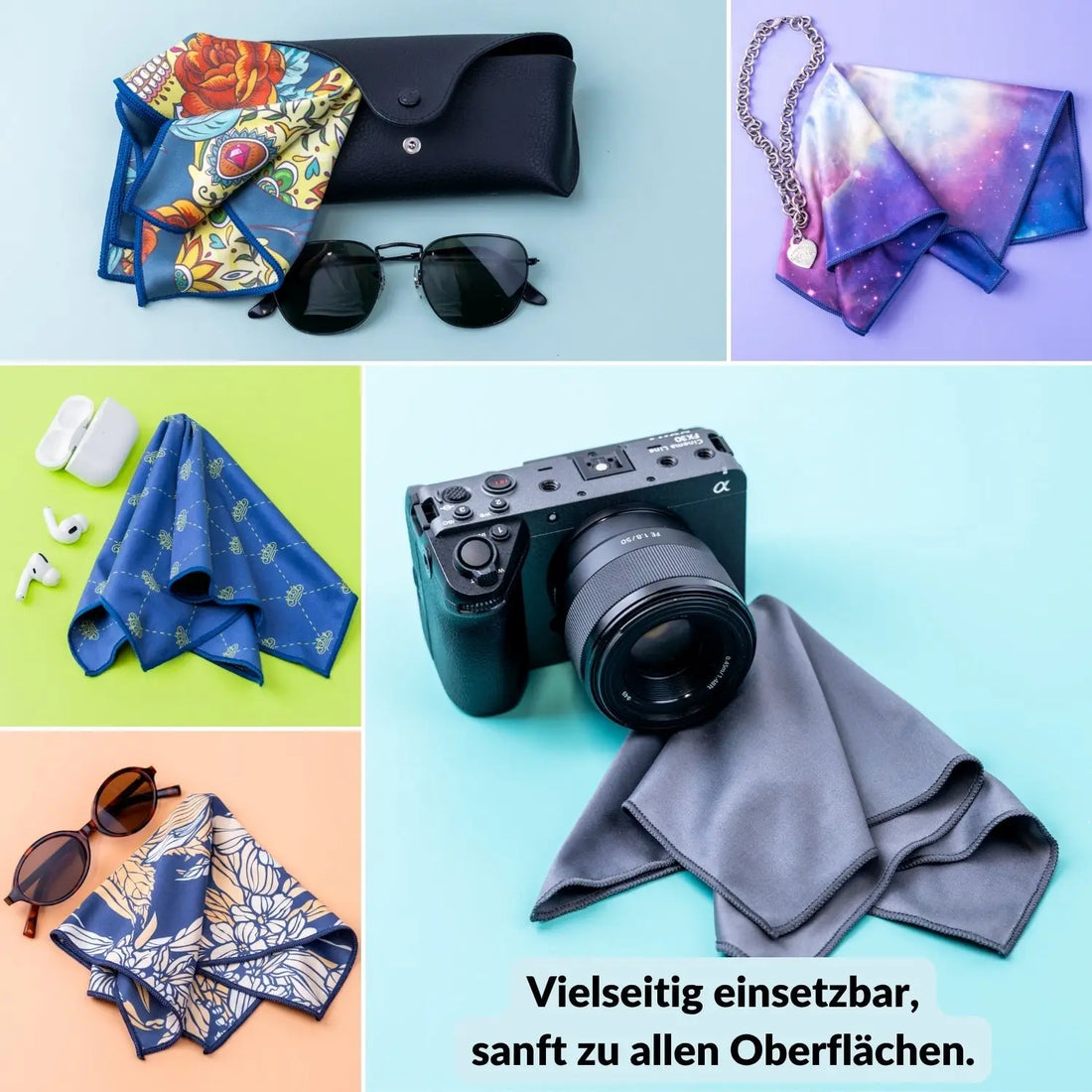 Premium-Mikrofasertuch groß 30x30 cm mit Design für Brille Bildschirm Glas - Kamera & Foto > Kamerazubehör