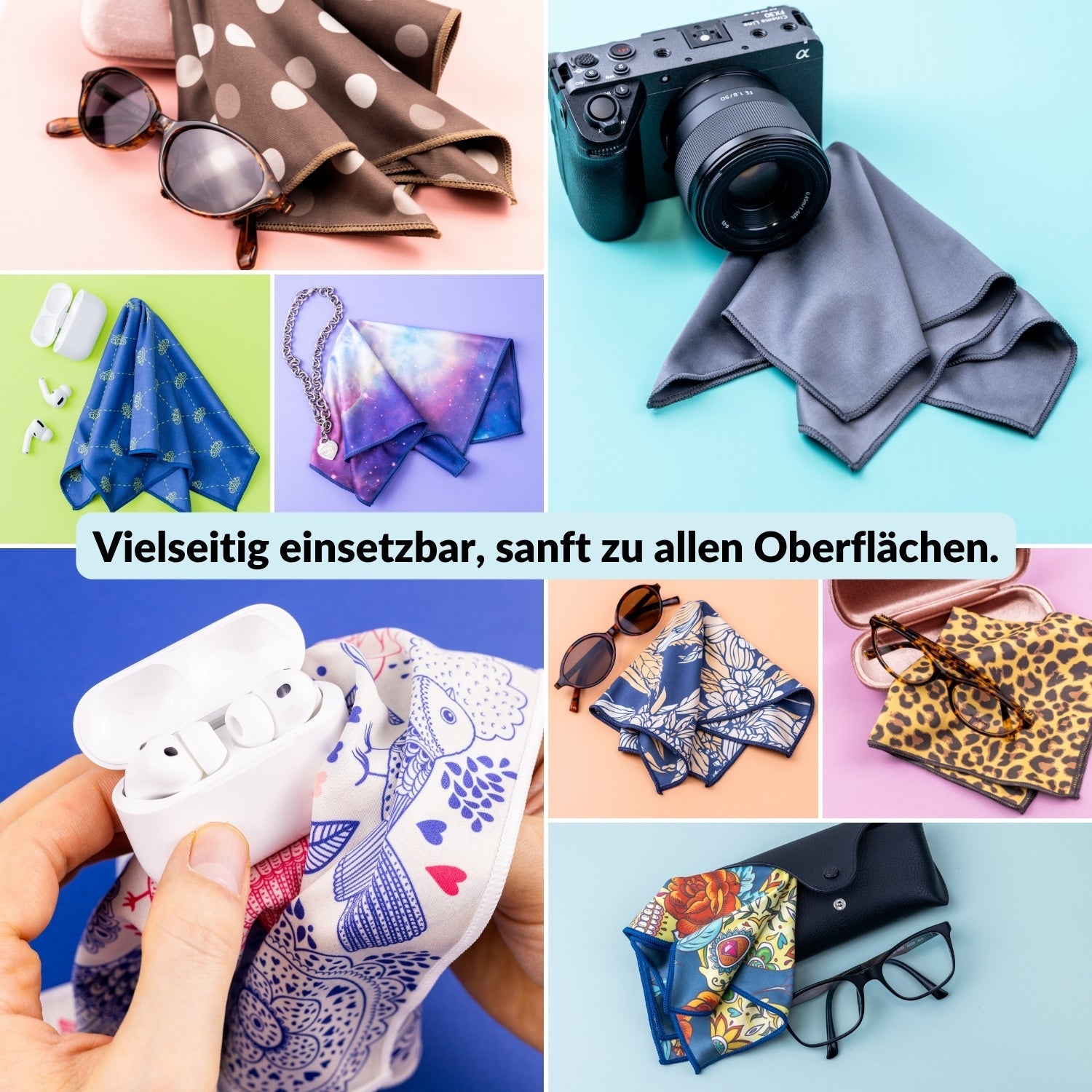 Premium-Mikrofasertuch groß 30x30 cm mit Design für Brille Bildschirm Glas - Kamera & Foto > Kamerazubehör >
