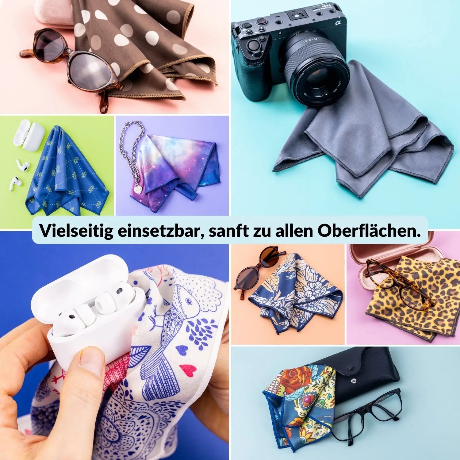 Premium-Mikrofasertuch groß 30x30 cm mit Design für Brille Bildschirm Glas - Kamera & Foto > Kamerazubehör