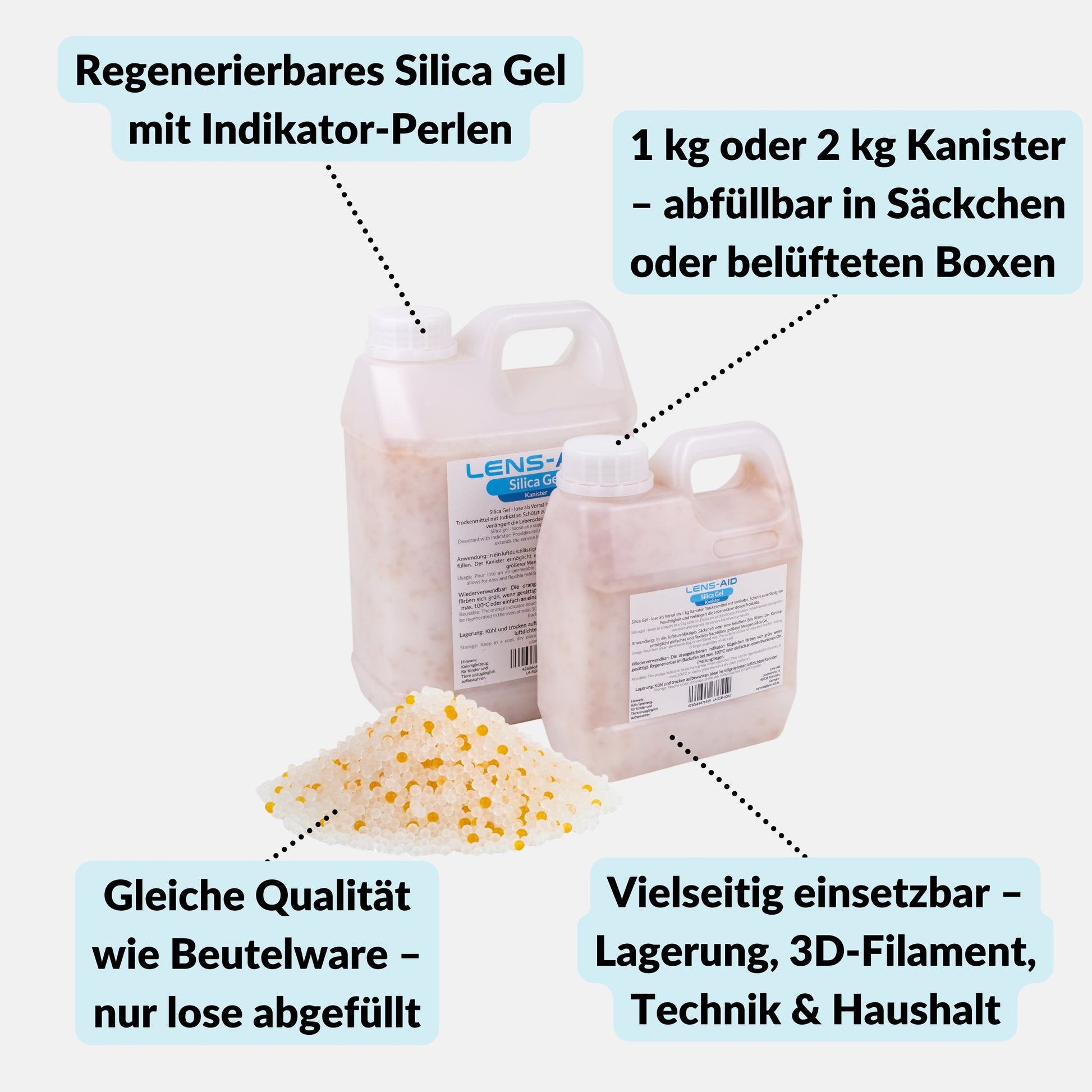Silica Gel 1kg/2kg – Regenerierbares Trockenmittel mit Farbindikator (Orange/Grün)
